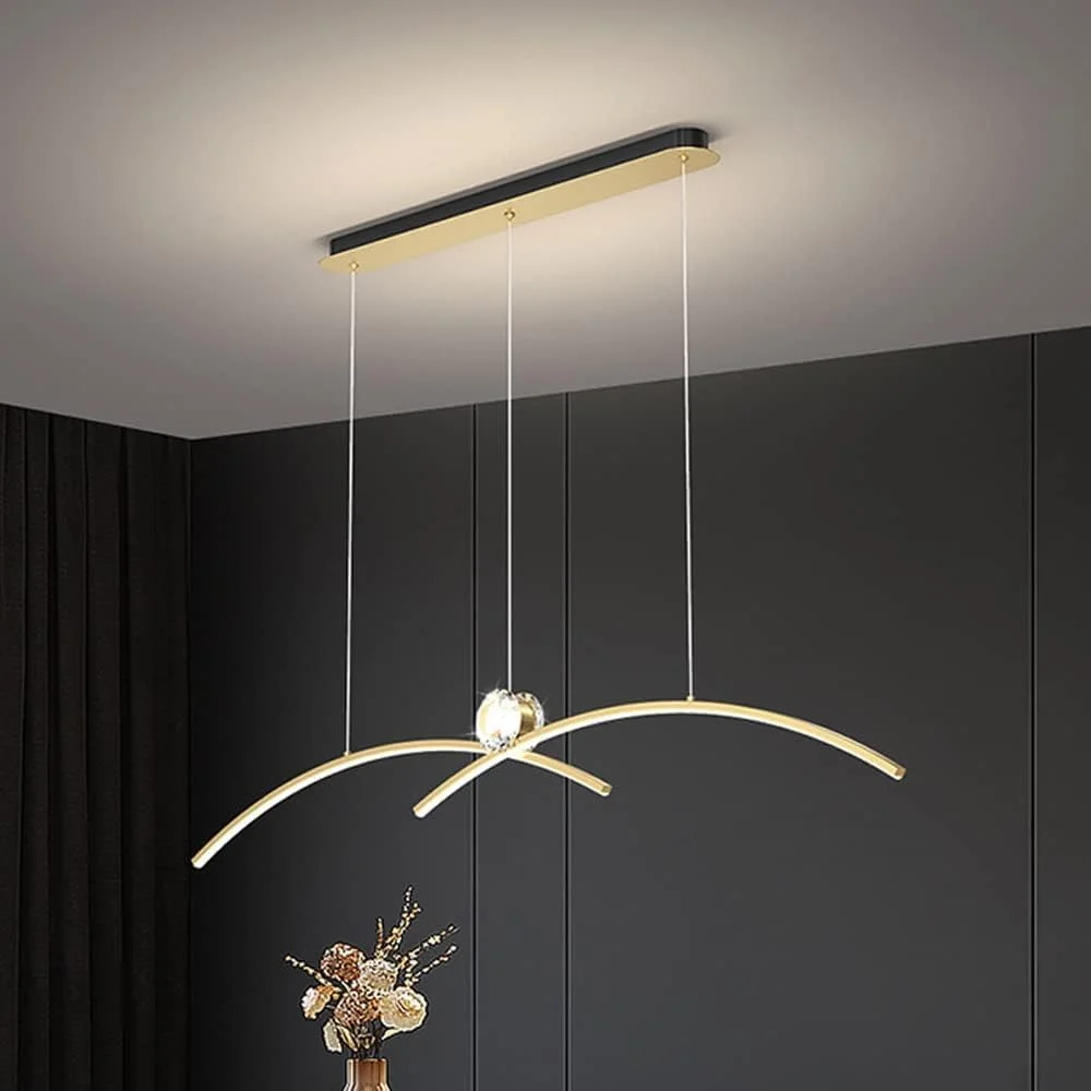 لوستر کریستالی برنجی اتاق ناهارخوری LED با نور خطی دیمر، آویز مدرن مینیمالیستی برای بار، چراغ آویز سقفی بلند تزئینی داخلی منزل، دکور مدرن، طلایی-120 سانتی متر