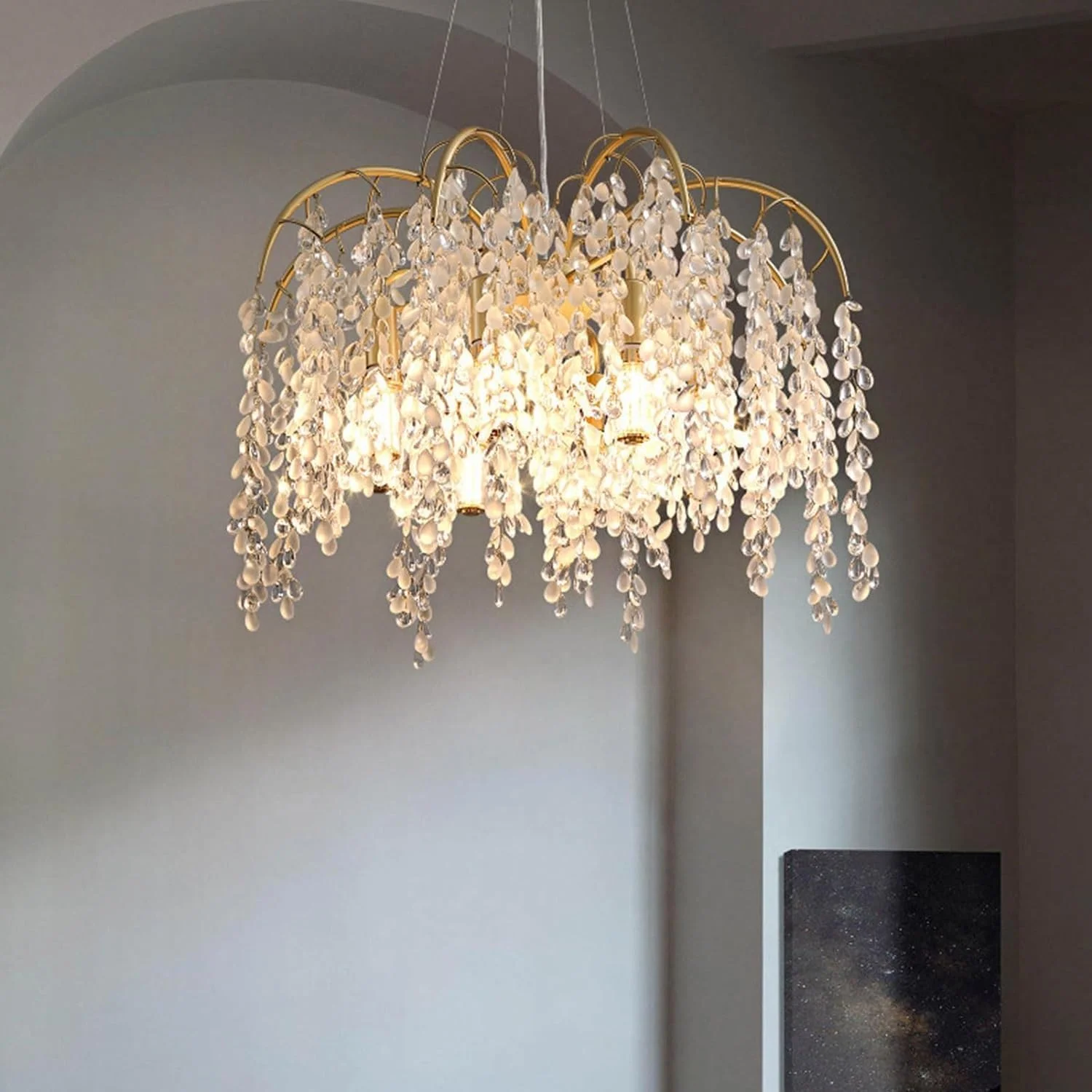 لوستر شاخه درختی مدرن نور آویز کریستالی طلایی لوکس با قابلیت تنظیم ارتفاع، مناسب سقف های بلند، دکور مدرن، تک رنگ - 60 سانتی متر لوستر شاخه درختی مدرن نور آویز کریستالی طلایی لوکس با قابلیت تنظیم ارتفاع، مناسب سقف های بلند، دکور مدرن، تک رنگ - 60 سانتی متر