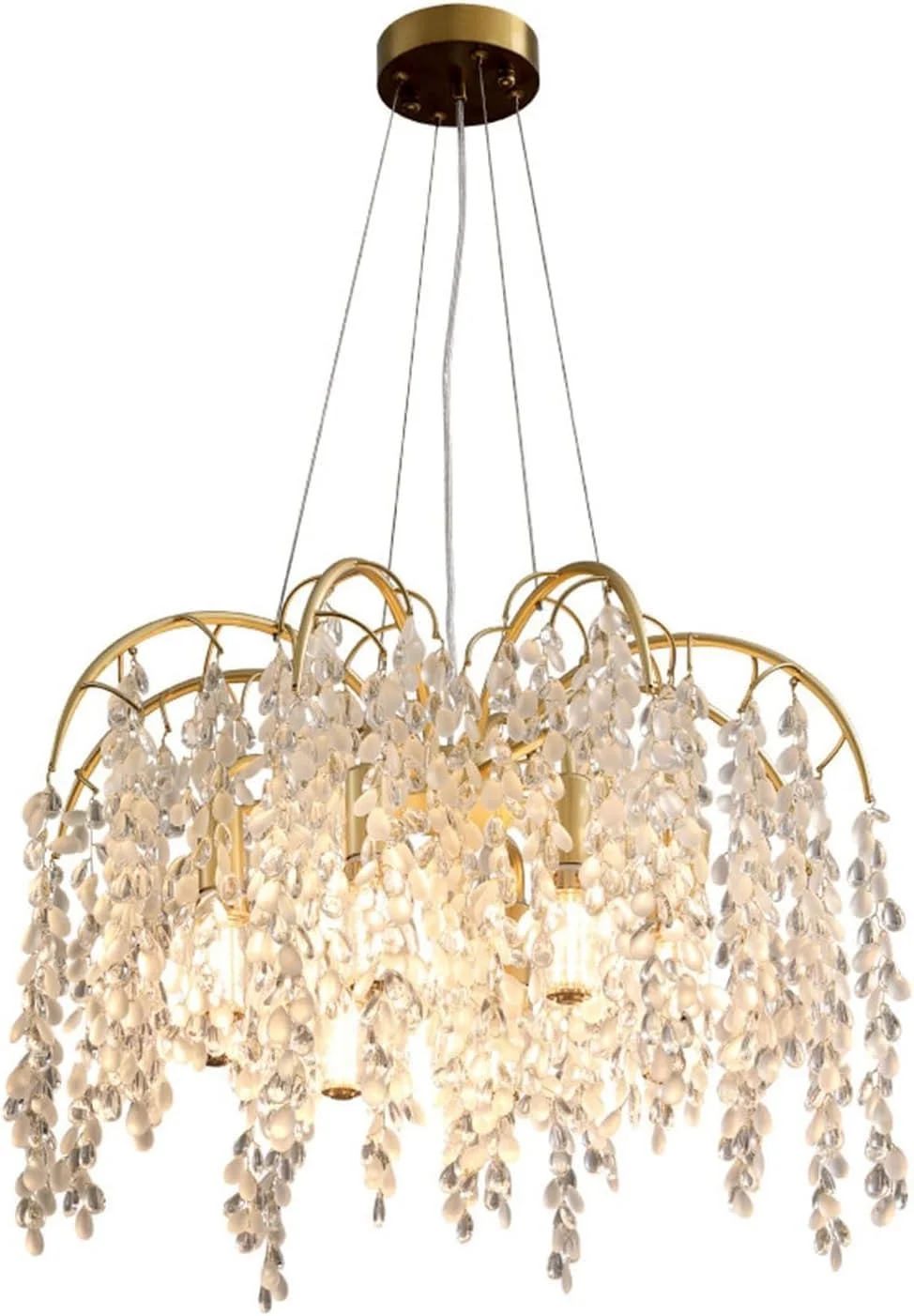 لوستر شاخه درختی مدرن نور آویز کریستالی طلایی لوکس با قابلیت تنظیم ارتفاع، مناسب سقف های بلند، دکور مدرن، تک رنگ - 60 سانتی متر