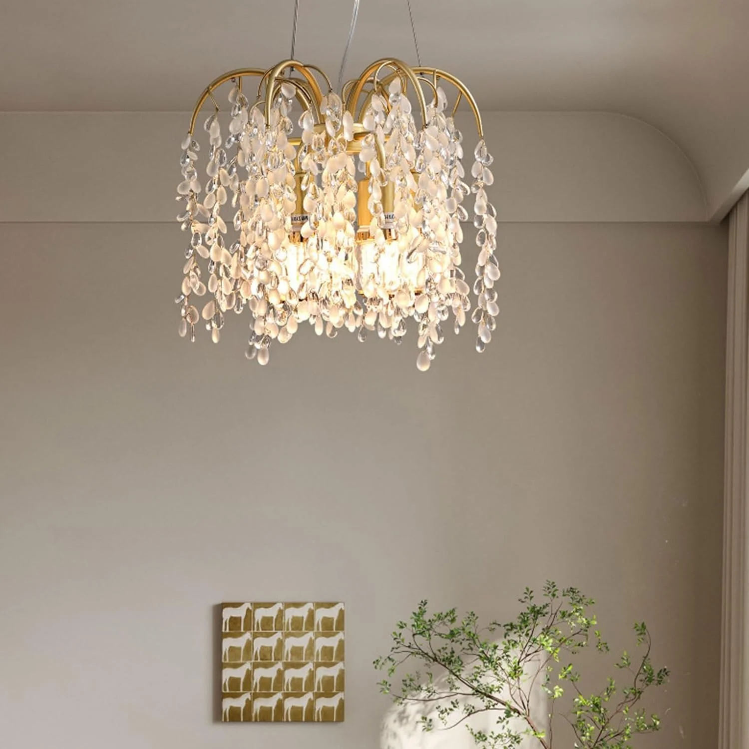 لوستر شاخه درختی مدرن، آویز کریستالی طلایی لوکس، چراغ آویز سقفی بلند قابل تنظیم، دکور مدرن، تک رنگ - 40 سانتی متر لوستر شاخه درختی مدرن، آویز کریستالی طلایی لوکس، چراغ آویز سقفی بلند قابل تنظیم، دکور مدرن، تک رنگ - 40 سانتی متر