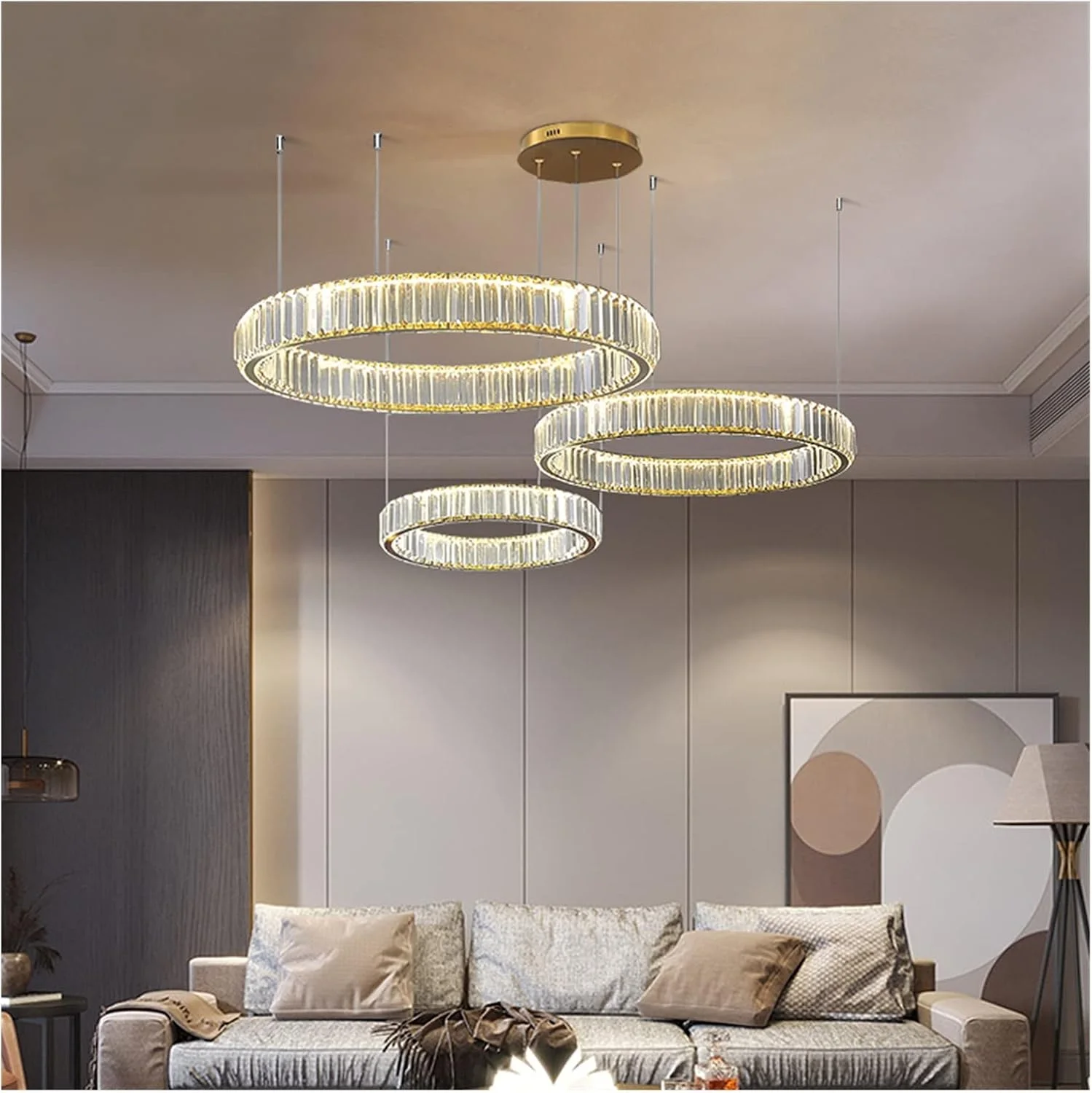 لوستر مدرن کریستالی دایره ای RC LED دیمر پذیر، لوستر آویز حلقه ای فولادی طلایی/کروم، روشنایی لوستر اتاق نشیمن، چراغ آویز خانگی، 1 حلقه-d80cm-نور گرم لوستر مدرن کریستالی دایره ای RC LED دیمر پذیر، لوستر آویز حلقه ای فولادی طلایی/کروم، روشنایی لوستر اتاق نشیمن، چراغ آویز خانگی، 1 حلقه-d80cm-نور گرم
