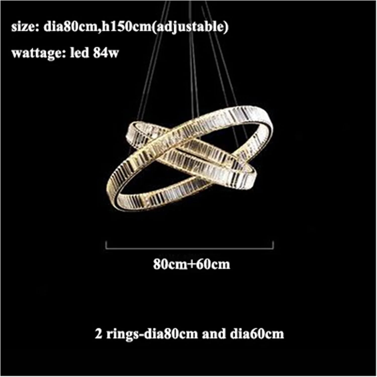 لوستر مدرن کریستالی دایره ای RC LED دیمر پذیر، حلقه استیل طلایی/کروم، چراغ آویز، روشنایی اتاق نشیمن، چراغ آویز خانگی، 2 حلقه - 80 و 60 - RC لوستر مدرن کریستالی دایره ای RC LED دیمر پذیر، حلقه استیل طلایی/کروم، چراغ آویز، روشنایی اتاق نشیمن، چراغ آویز خانگی، 2 حلقه - 80 و 60 - RC