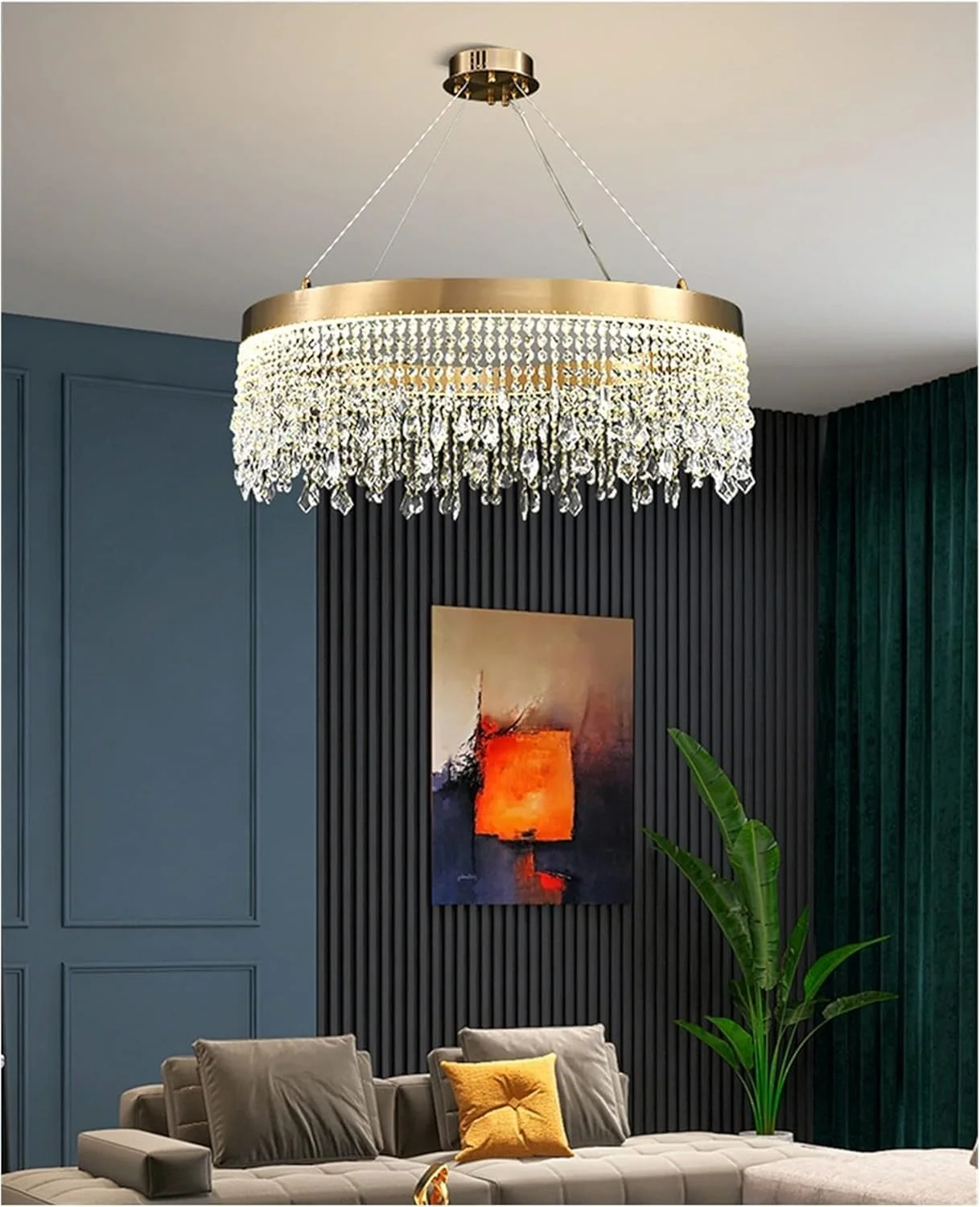 لوستر مدرن ال ای دی، لوستر کریستالی سازگار با اتاق نشیمن طلایی لوکس دکوراسیون منزل چراغ روشنایی آویز ال ای دی، دکور مدرن، تک رنگ-قطر40 ارتفاع25 سانتی متر