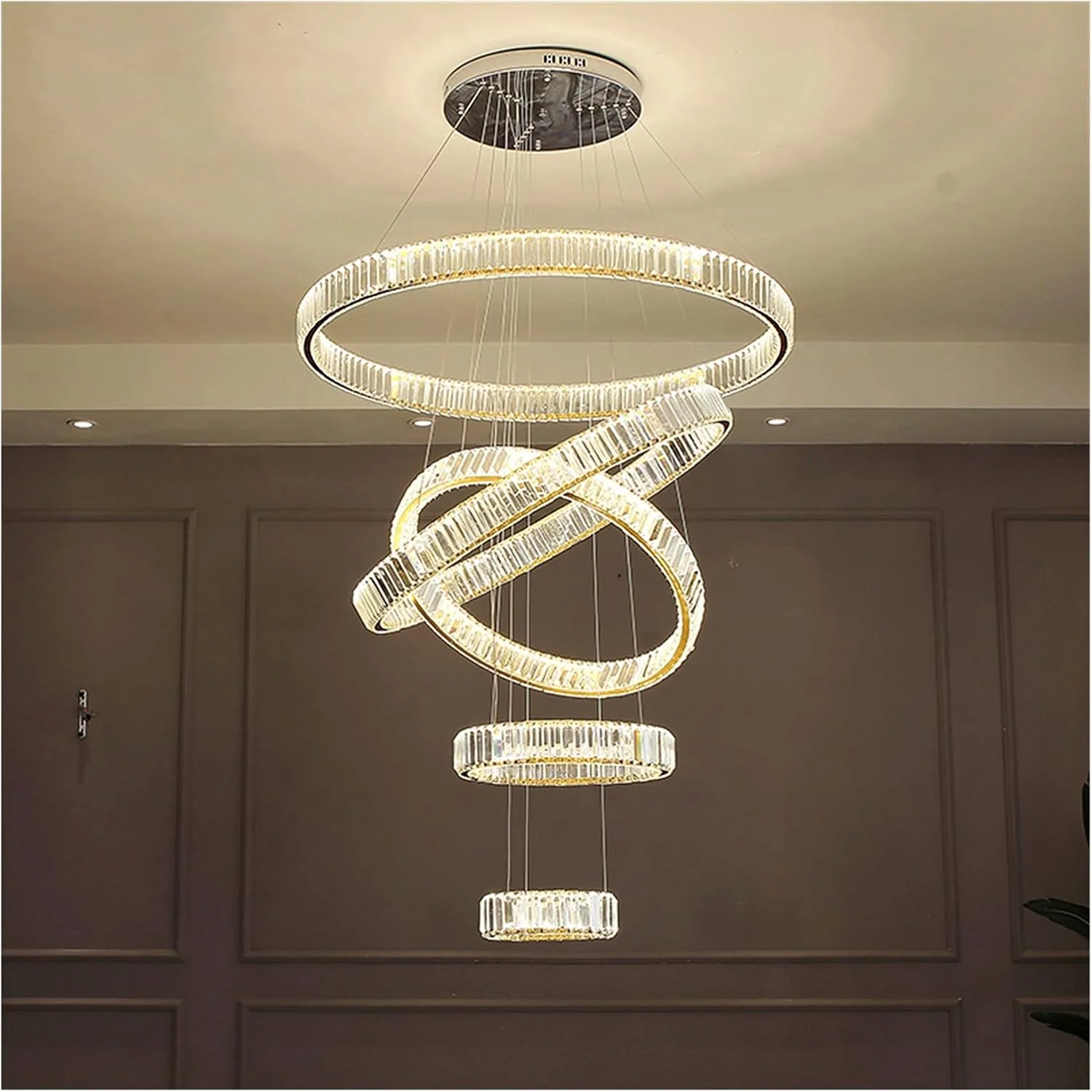 لوستر مدرن کریستالی دایره ای RC LED دیمر پذیر، لوستر آویز حلقه ای استیل طلایی/کروم، روشنایی اتاق نشیمن، چراغ آویز خانگی، 2 حلقه - 80 و 60 - نور گرم لوستر مدرن کریستالی دایره ای RC LED دیمر پذیر، لوستر آویز حلقه ای استیل طلایی/کروم، روشنایی اتاق نشیمن، چراغ آویز خانگی، 2 حلقه - 80 و 60 - نور گرم