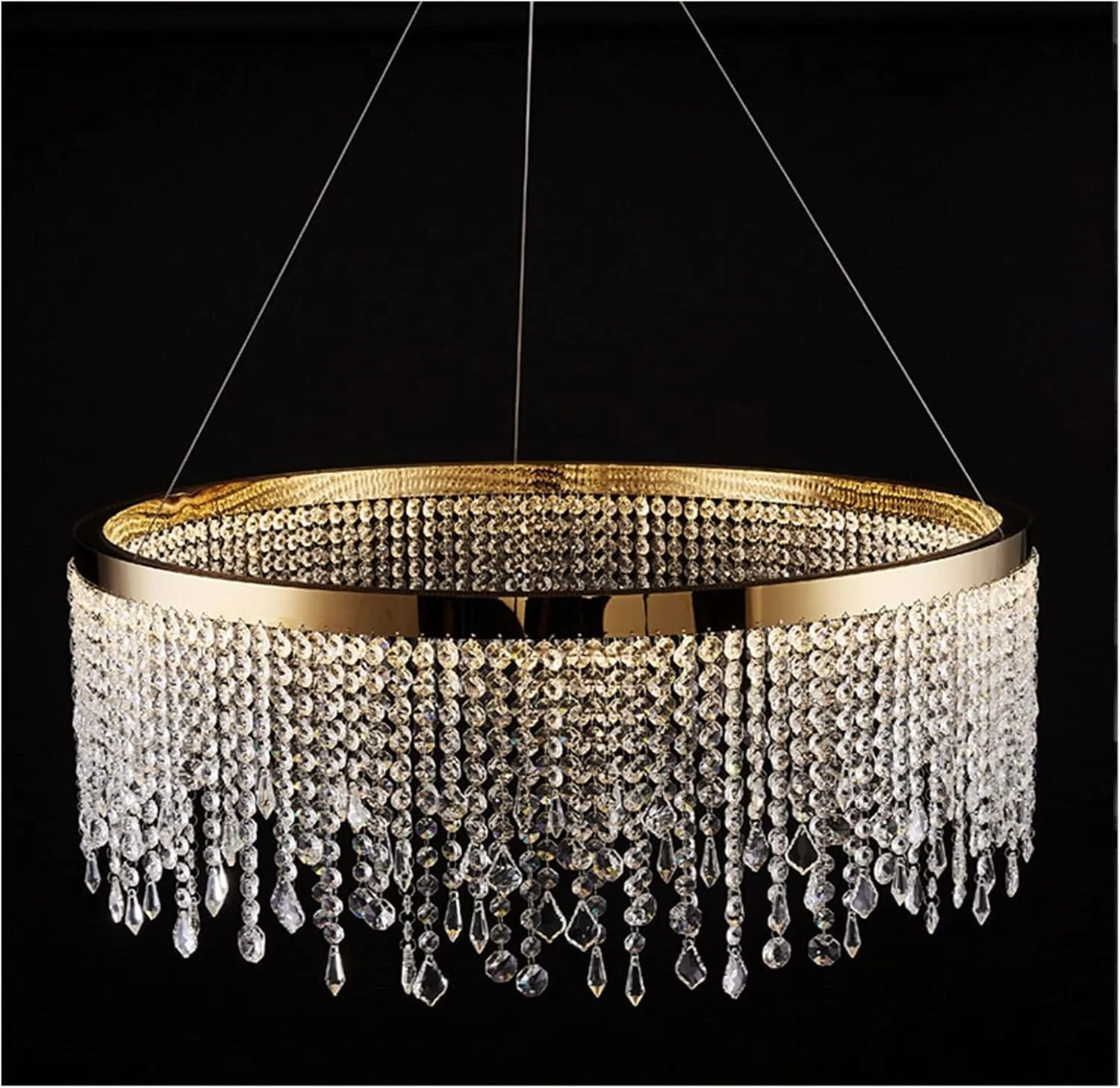لوستر مدرن ال ای دی، لوستر کریستالی مناسب برای اتاق نشیمن طلایی دکوراسیون لوکس منزل، چراغ آویز ال ای دی، دکور مدرن، تک رنگ - قطر 100 ارتفاع 25 سانتی متر