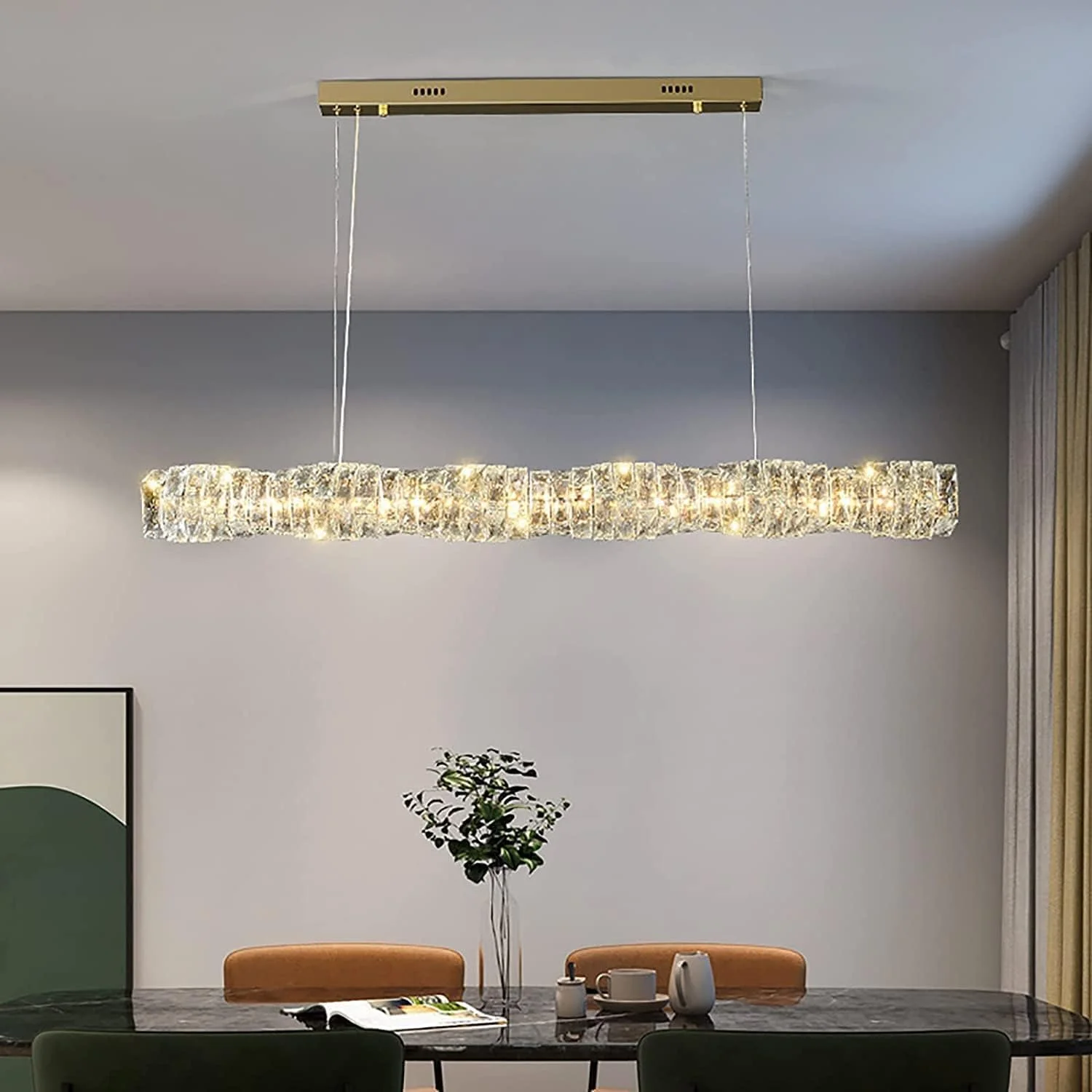 لوستر خطی کریستالی برای اتاق ناهارخوری، چراغ آویز سقفی LED، لوستر مستطیلی آویز بلند، لامپ طلایی کروم برای آشپزخانه، اتاق نشیمن، بار، هتل ها، اتاق خواب، طلایی (طلایی) لوستر خطی کریستالی برای اتاق ناهارخوری، چراغ آویز سقفی LED، لوستر مستطیلی آویز بلند، لامپ طلایی کروم برای آشپزخانه، اتاق نشیمن، بار، هتل ها، اتاق خواب، طلایی (طلایی)