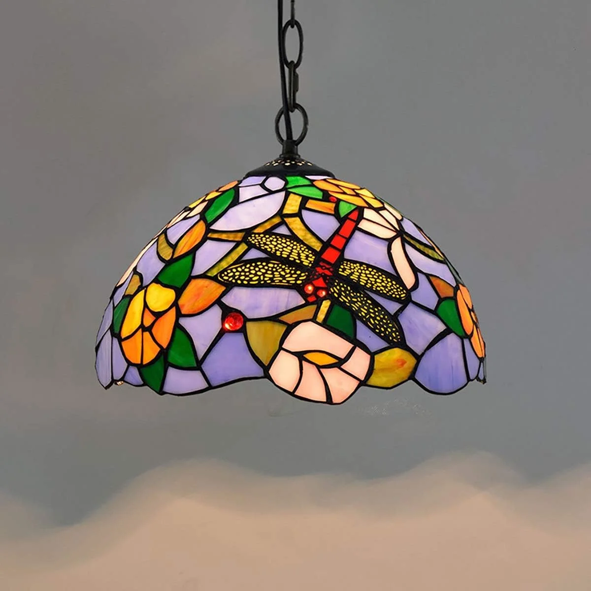 لوستر سقفی شیشه ای رنگی 30 سانتی متری، راهرو تیفانی، بالکن، طرح اروپایی سنجاقک، گل و انگور، مناسب برای اتاق خواب، رستوران و کافه لوستر سقفی شیشه ای رنگی 30 سانتی متری، راهرو تیفانی، بالکن، طرح اروپایی سنجاقک، گل و انگور، مناسب برای اتاق خواب، رستوران و کافه