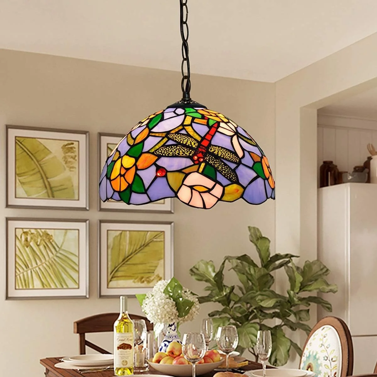 لوستر سقفی شیشه ای رنگی 30 سانتی متری، راهرو تیفانی، بالکن، طرح اروپایی سنجاقک، گل و انگور، مناسب برای اتاق خواب، رستوران و کافه لوستر سقفی شیشه ای رنگی 30 سانتی متری، راهرو تیفانی، بالکن، طرح اروپایی سنجاقک، گل و انگور، مناسب برای اتاق خواب، رستوران و کافه