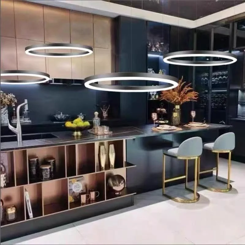 لوستر ال ای دی مدرن طلایی، لوستر ال ای دی تک حلقه ای معاصر با کنترل از راه دور، چراغ آویز دایره ای قابل تنظیم نور، مناسب برای اتاق نشیمن، اتاق غذاخوری، اتاق خواب، راه پله و سرسرا (مشکی)