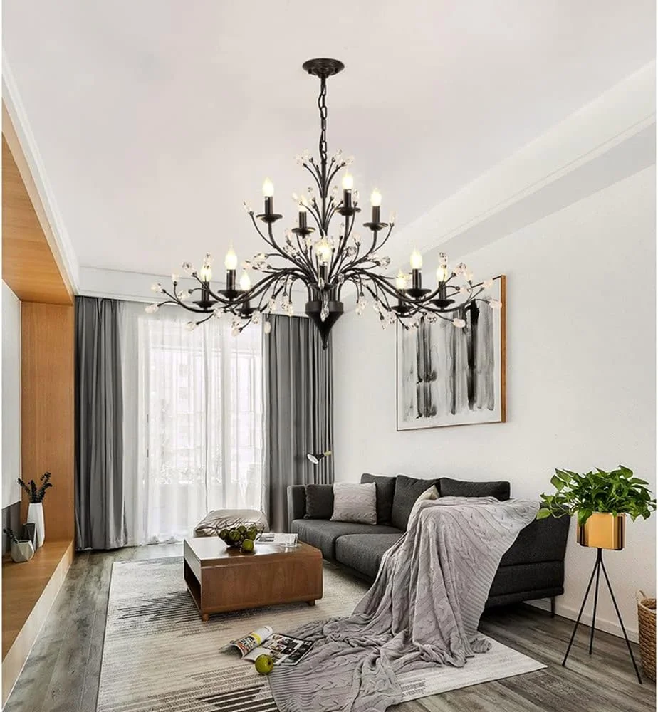 لوستر بزرگ سازگار با اتاق ناهارخوری، روشنایی لوستر کریستالی جزیره آشپزخانه، چراغ های آویز مدرن مشکی، - لامپ آویز شمعی، لوستر کریستالی لوستر بزرگ سازگار با اتاق ناهارخوری، روشنایی لوستر کریستالی جزیره آشپزخانه، چراغ های آویز مدرن مشکی، - لامپ آویز شمعی، لوستر کریستالی