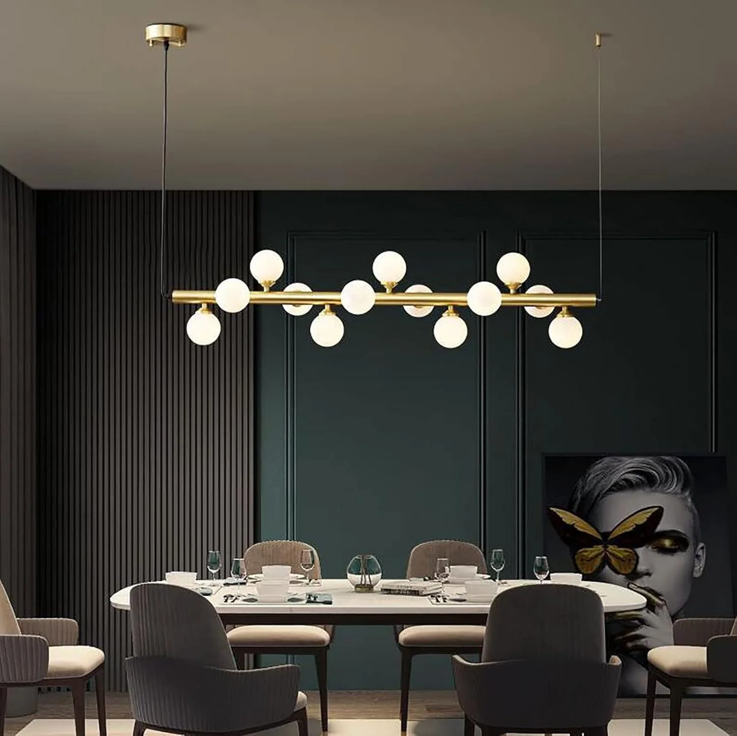 لوستر G9 تمام مس سازگار با طراحان بار، لامپ های بلند، لوسترهای میز ناهار خوری ساده رستوران های خلاق / مشکی و مسی، برای اتاق نشیمن، مسی-100 * 25 سانتی متر