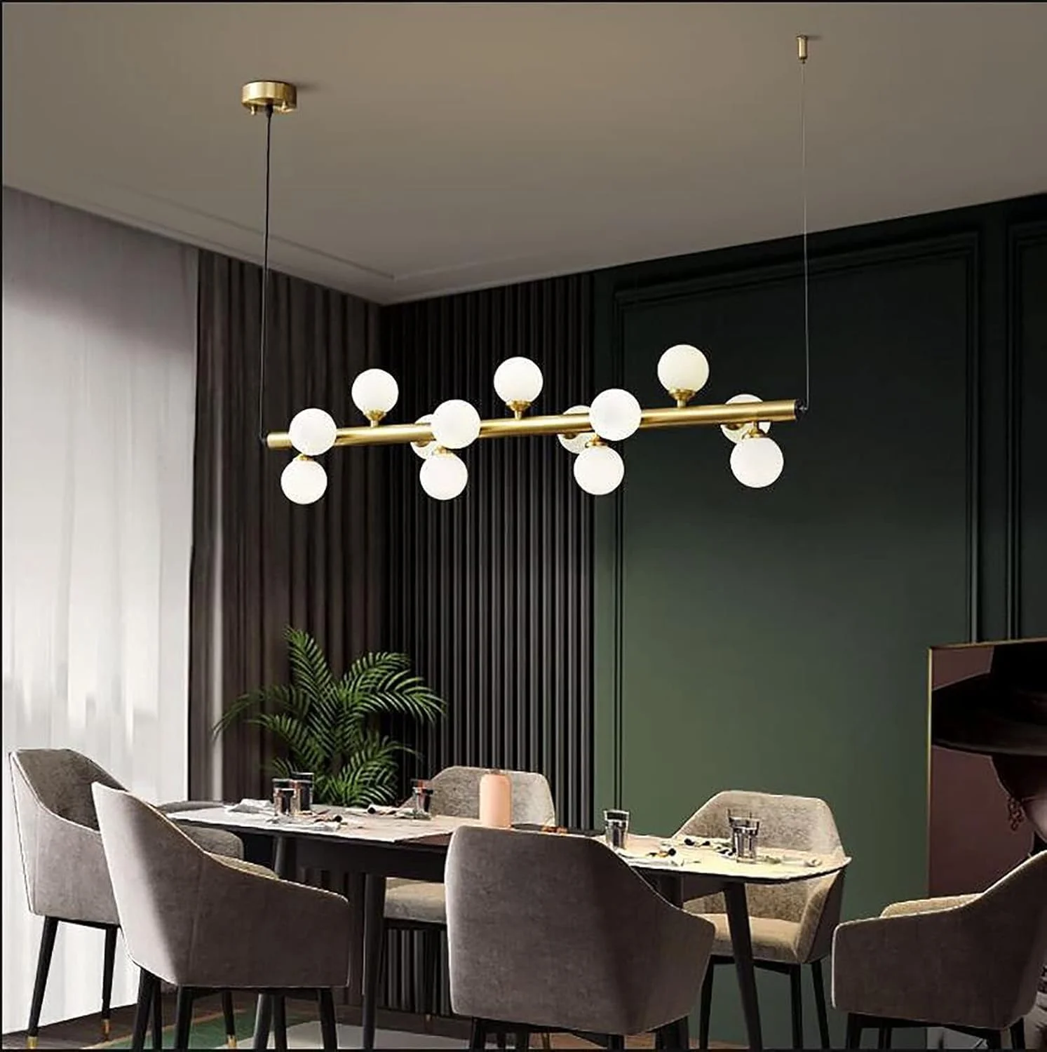 لوستر G9 تمام مس سازگار با طراحان بار، لامپ های بلند، لوسترهای میز ناهار خوری ساده رستوران های خلاق / مشکی و مسی، برای اتاق نشیمن، مسی-100 * 25 سانتی متر