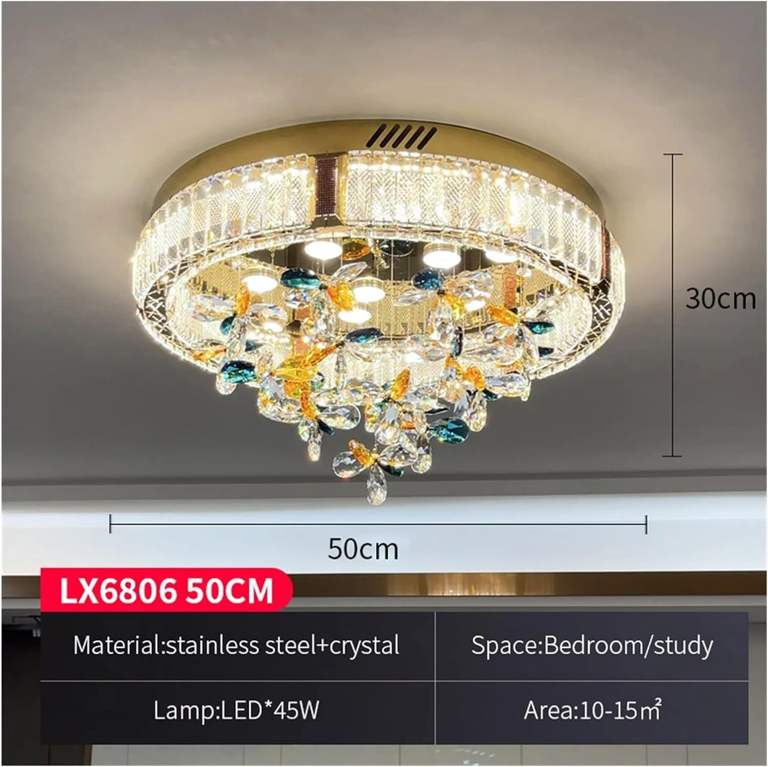 لوستر مدرن LED، چراغ های سقفی لوکس چراغ سقفی کریستالی رنگارنگ سازگار با اتاق نشیمن اتاق غذاخوری اتاق خواب روشنایی LED طلایی، دکور مدرن، سه رنگ - 50 سانتی متر لوستر مدرن LED، چراغ های سقفی لوکس چراغ سقفی کریستالی رنگارنگ سازگار با اتاق نشیمن اتاق غذاخوری اتاق خواب روشنایی LED طلایی، دکور مدرن، سه رنگ - 50 سانتی متر