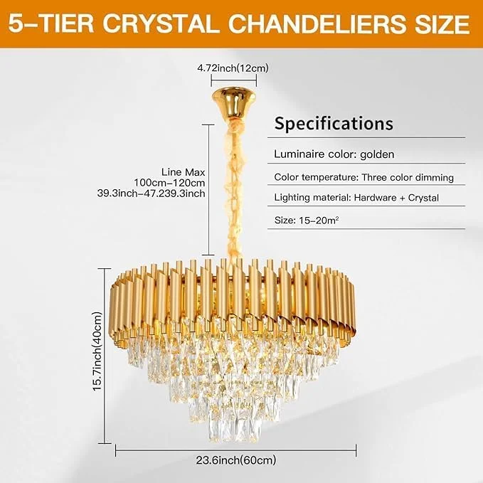 لوستر کریستالی مدرن به همراه لامپ، چراغ سقفی لوکس گرد طلایی کریستالی 60 سانتی متری، لوستر آویز قطره باران کریستالی 3 طبقه مناسب اتاق ناهارخوری، اتاق نشیمن، آشپزخانه، میز، هتل، رستوران لوستر کریستالی مدرن به همراه لامپ، چراغ سقفی لوکس گرد طلایی کریستالی 60 سانتی متری، لوستر آویز قطره باران کریستالی 3 طبقه مناسب اتاق ناهارخوری، اتاق نشیمن، آشپزخانه، میز، هتل، رستوران