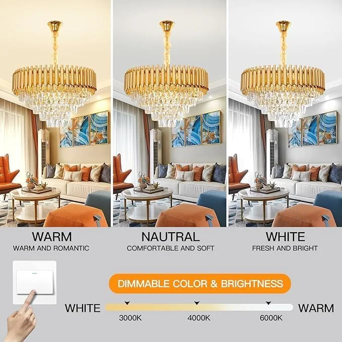 لوستر کریستالی مدرن به همراه لامپ، چراغ سقفی لوکس گرد طلایی کریستالی 60 سانتی متری، لوستر آویز قطره باران کریستالی 3 طبقه مناسب اتاق ناهارخوری، اتاق نشیمن، آشپزخانه، میز، هتل، رستوران لوستر کریستالی مدرن به همراه لامپ، چراغ سقفی لوکس گرد طلایی کریستالی 60 سانتی متری، لوستر آویز قطره باران کریستالی 3 طبقه مناسب اتاق ناهارخوری، اتاق نشیمن، آشپزخانه، میز، هتل، رستوران