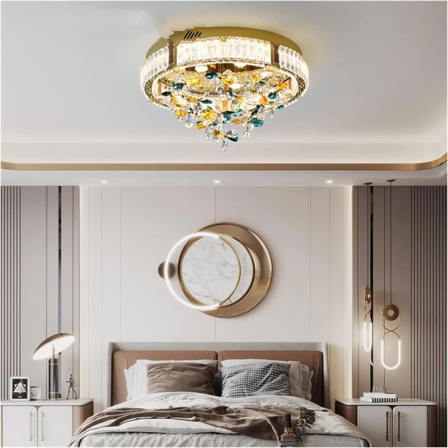 لوستر مدرن LED، چراغ های سقفی لوکس چراغ سقفی کریستالی رنگارنگ سازگار با اتاق نشیمن اتاق غذاخوری اتاق خواب روشنایی LED طلایی، دکور مدرن، سه رنگ - 50 سانتی متر لوستر مدرن LED، چراغ های سقفی لوکس چراغ سقفی کریستالی رنگارنگ سازگار با اتاق نشیمن اتاق غذاخوری اتاق خواب روشنایی LED طلایی، دکور مدرن، سه رنگ - 50 سانتی متر