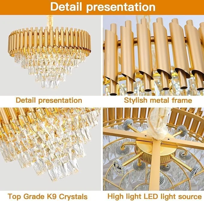 لوستر کریستالی مدرن به همراه لامپ، چراغ سقفی لوکس گرد طلایی کریستالی 60 سانتی متری، لوستر آویز قطره باران کریستالی 3 طبقه مناسب اتاق ناهارخوری، اتاق نشیمن، آشپزخانه، میز، هتل، رستوران لوستر کریستالی مدرن به همراه لامپ، چراغ سقفی لوکس گرد طلایی کریستالی 60 سانتی متری، لوستر آویز قطره باران کریستالی 3 طبقه مناسب اتاق ناهارخوری، اتاق نشیمن، آشپزخانه، میز، هتل، رستوران