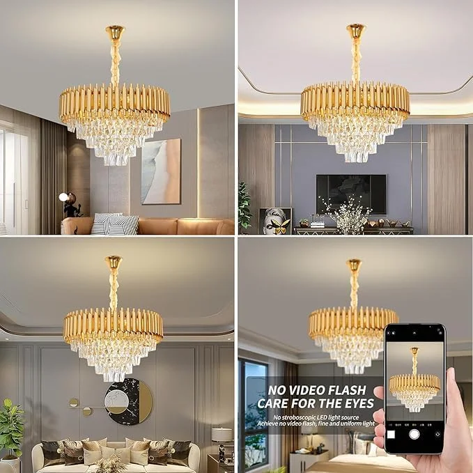 لوستر کریستالی مدرن به همراه لامپ، چراغ سقفی لوکس گرد طلایی کریستالی 60 سانتی متری، لوستر آویز قطره باران کریستالی 3 طبقه مناسب اتاق ناهارخوری، اتاق نشیمن، آشپزخانه، میز، هتل، رستوران لوستر کریستالی مدرن به همراه لامپ، چراغ سقفی لوکس گرد طلایی کریستالی 60 سانتی متری، لوستر آویز قطره باران کریستالی 3 طبقه مناسب اتاق ناهارخوری، اتاق نشیمن، آشپزخانه، میز، هتل، رستوران