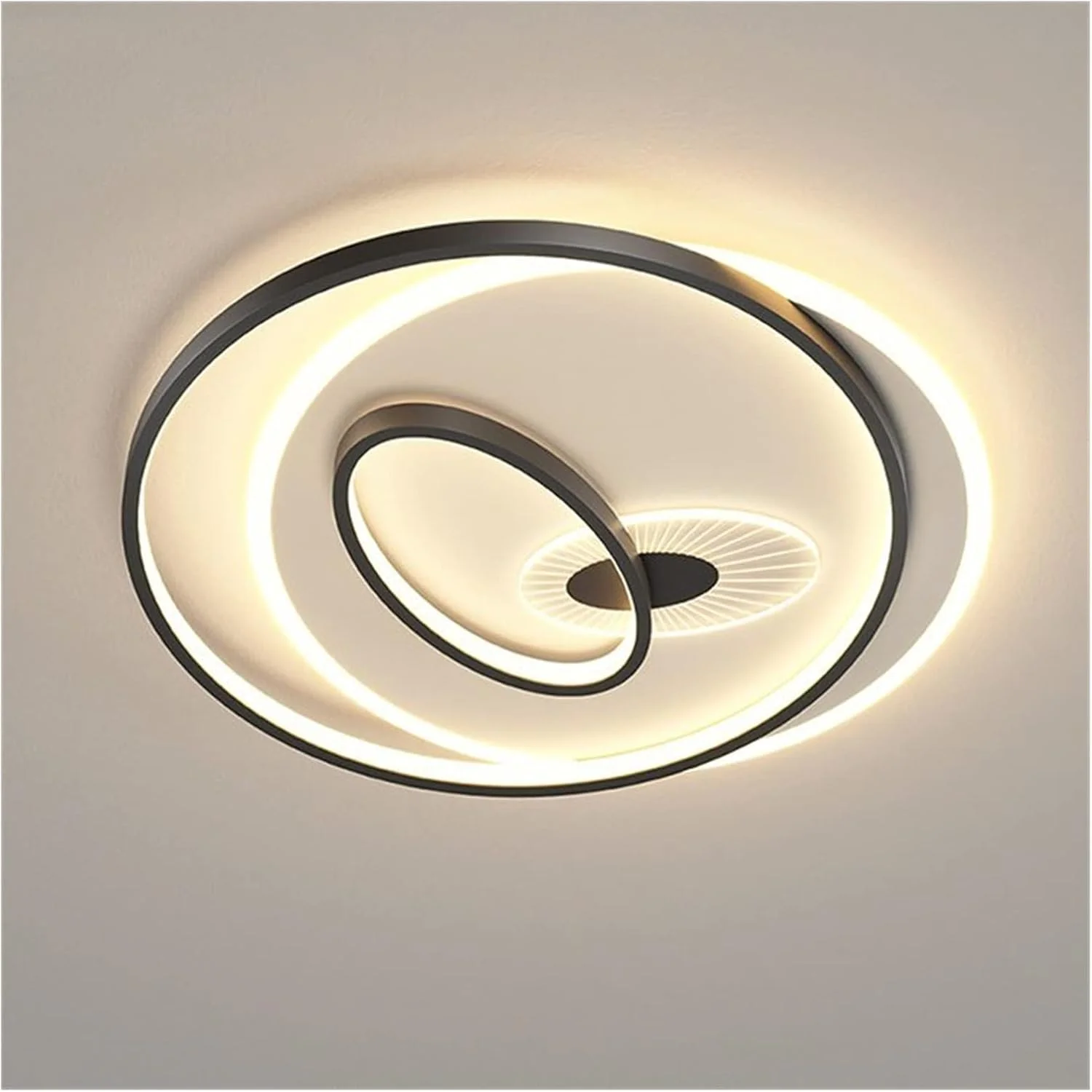لوستر مدرن LED، چراغ سقفی گرد LED، روشنایی مدرن اتاق نشیمن، چراغ سقفی مسی مینیمالیستی رزگلد، اتاق خواب، اتاق غذاخوری، لوستر مدرن LED، Mo، 42 سانتی متر - مشکی - دیمردار