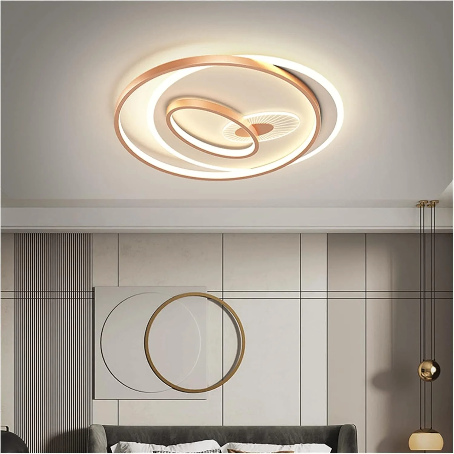 لوستر مدرن LED، چراغ سقفی گرد LED، روشنایی مدرن اتاق نشیمن، طلایی رز، چراغ سقفی مسی مینیمالیستی، اتاق خواب، اتاق غذاخوری، لوستر مدرن LED، Mo، 54cm طلایی رز - دیمر پذیر