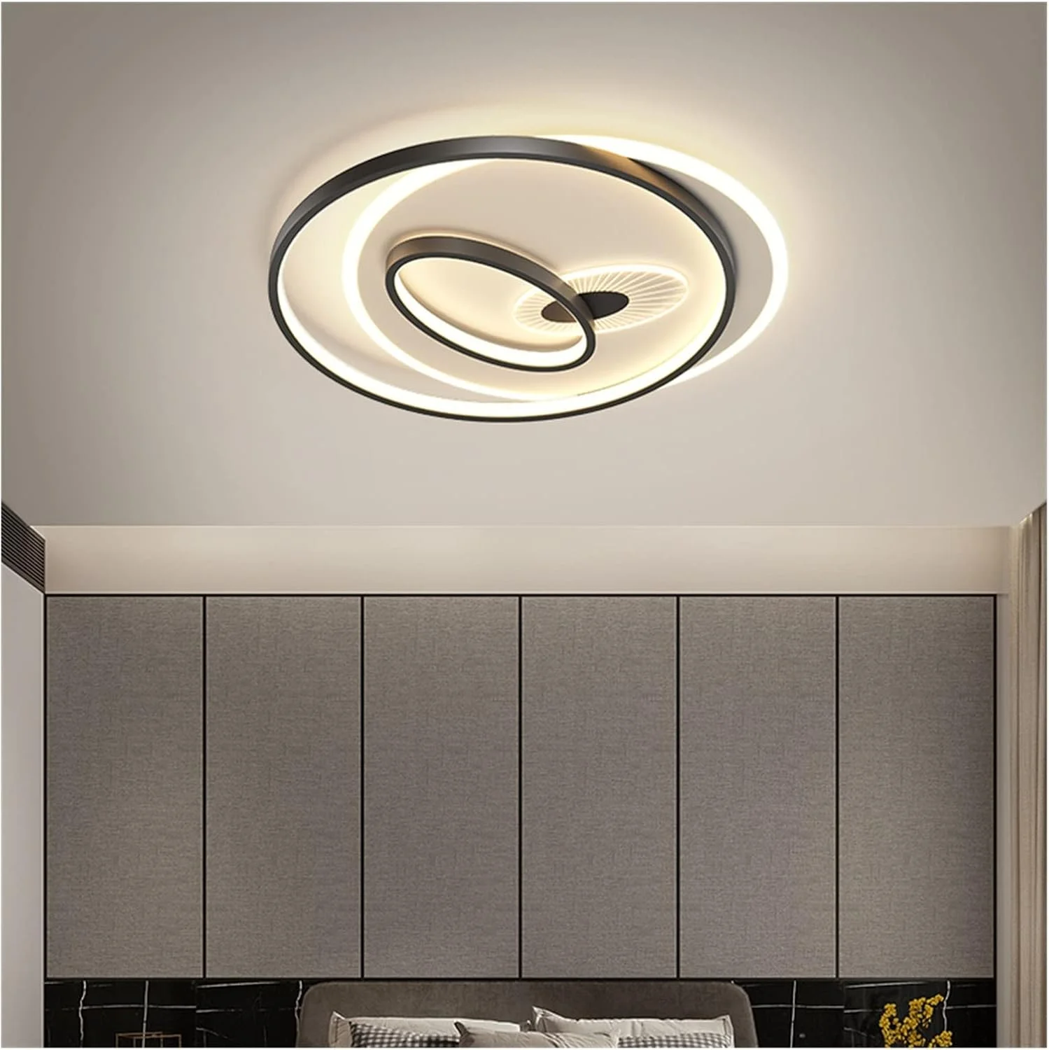 لوستر مدرن LED، چراغ سقفی گرد LED، روشنایی مدرن اتاق نشیمن، چراغ سقفی مسی مینیمالیستی رزگلد، اتاق خواب، اتاق غذاخوری، لوستر مدرن LED، Mo، 42 سانتی متر - مشکی - دیمردار