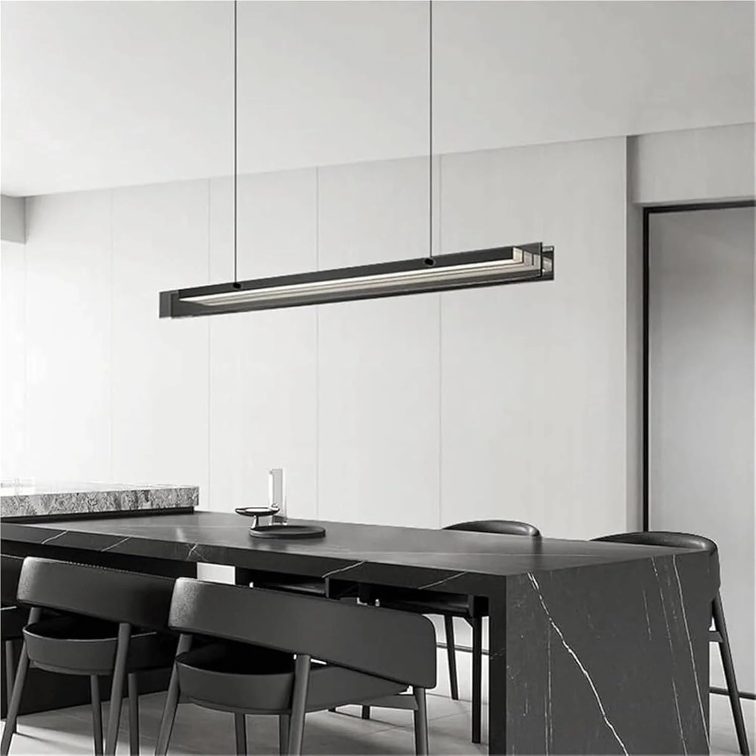 لوستر مدرن سقفی مشکی خطی آویز، مناسب آشپزخانه، جزیره و نورپردازی داخلی، لوستر آکریلیک با نوارهای 39.37 اینچی، چراغ آویز دیمر پذیر لوستر مدرن سقفی مشکی خطی آویز، مناسب آشپزخانه، جزیره و نورپردازی داخلی، لوستر آکریلیک با نوارهای 39.37 اینچی، چراغ آویز دیمر پذیر