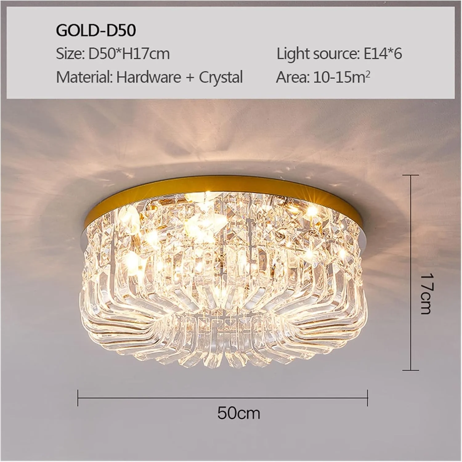 لوستر مدرن LED، چراغ سقفی LED مشکی طلایی مناسب برای اتاق خواب، اتاق نشیمن، اتاق غذاخوری، آشپزخانه، لوستر کریستالی سقفی، دکور راهرو، LED مدرن، طلایی-d50cm