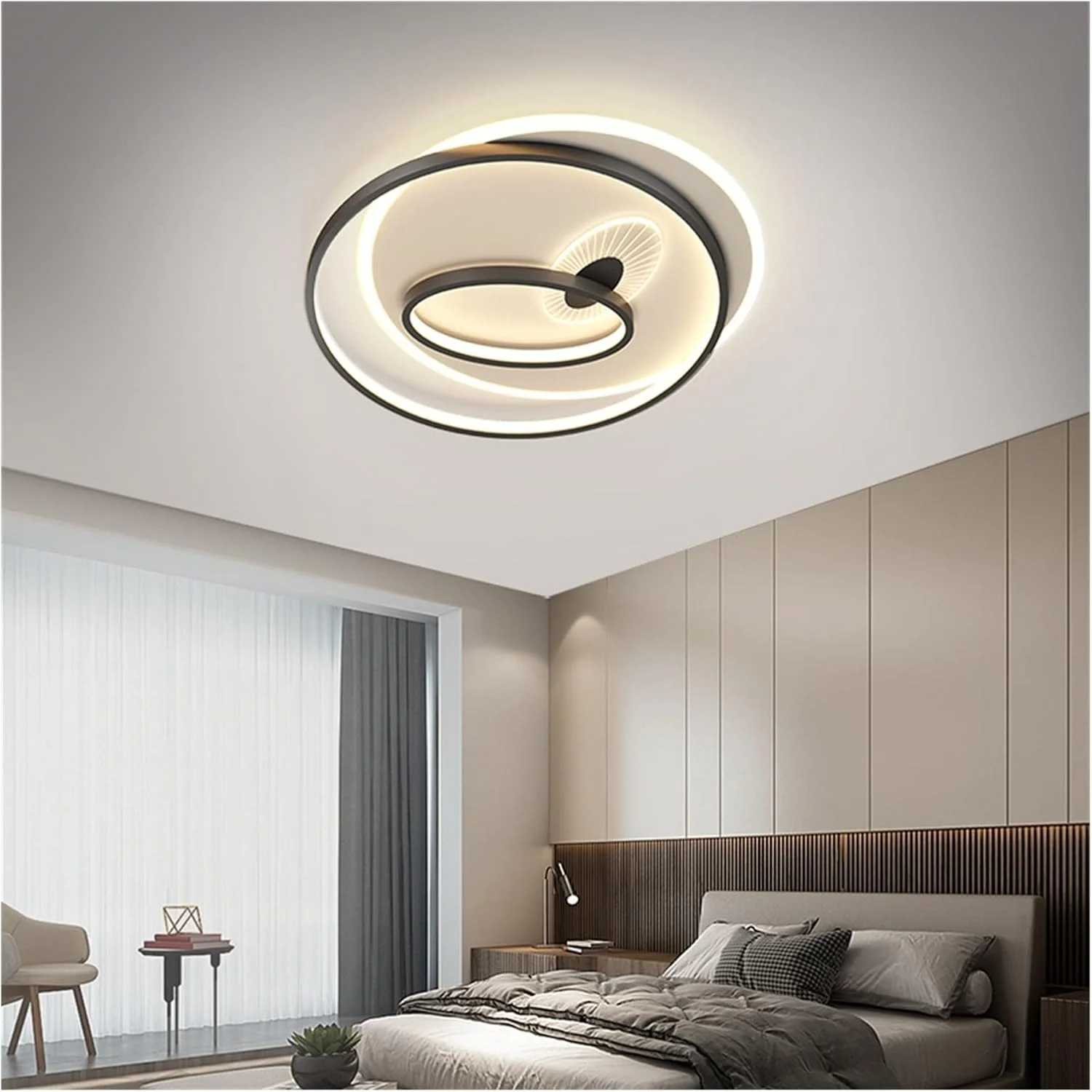 لوستر مدرن LED، چراغ سقفی گرد LED، روشنایی مدرن اتاق نشیمن، طلایی رز، مینیمالیستی، مسی، چراغ سقفی اتاق خواب، اتاق غذاخوری، لوستر مدرن LED، Mo، 42 سانتی متر - مشکی - نور گرم