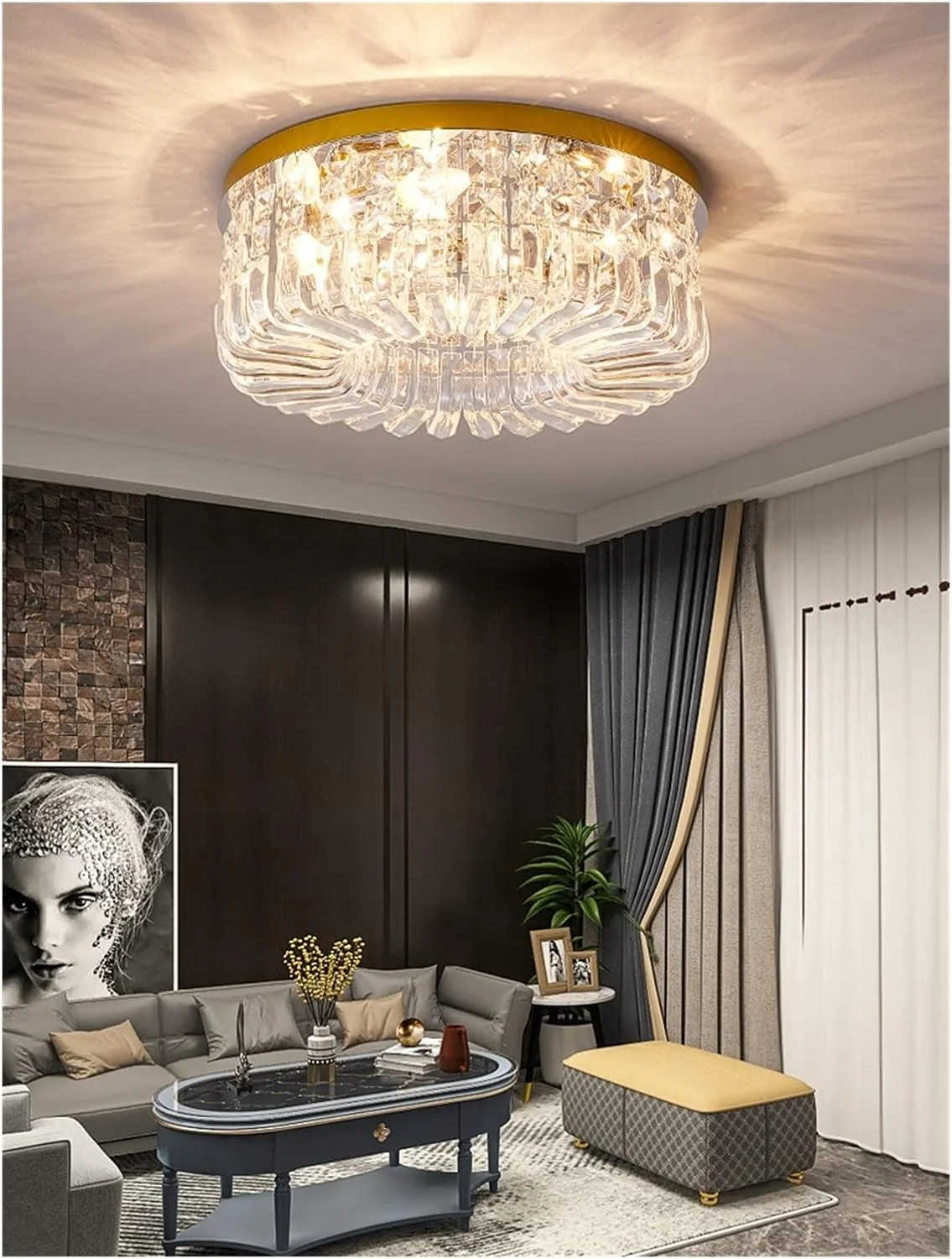 لوستر مدرن LED، چراغ سقفی LED مشکی طلایی مناسب برای اتاق خواب، اتاق نشیمن، اتاق غذاخوری، آشپزخانه، لوستر کریستالی سقفی، دکور راهرو، LED مدرن، طلایی-d50cm