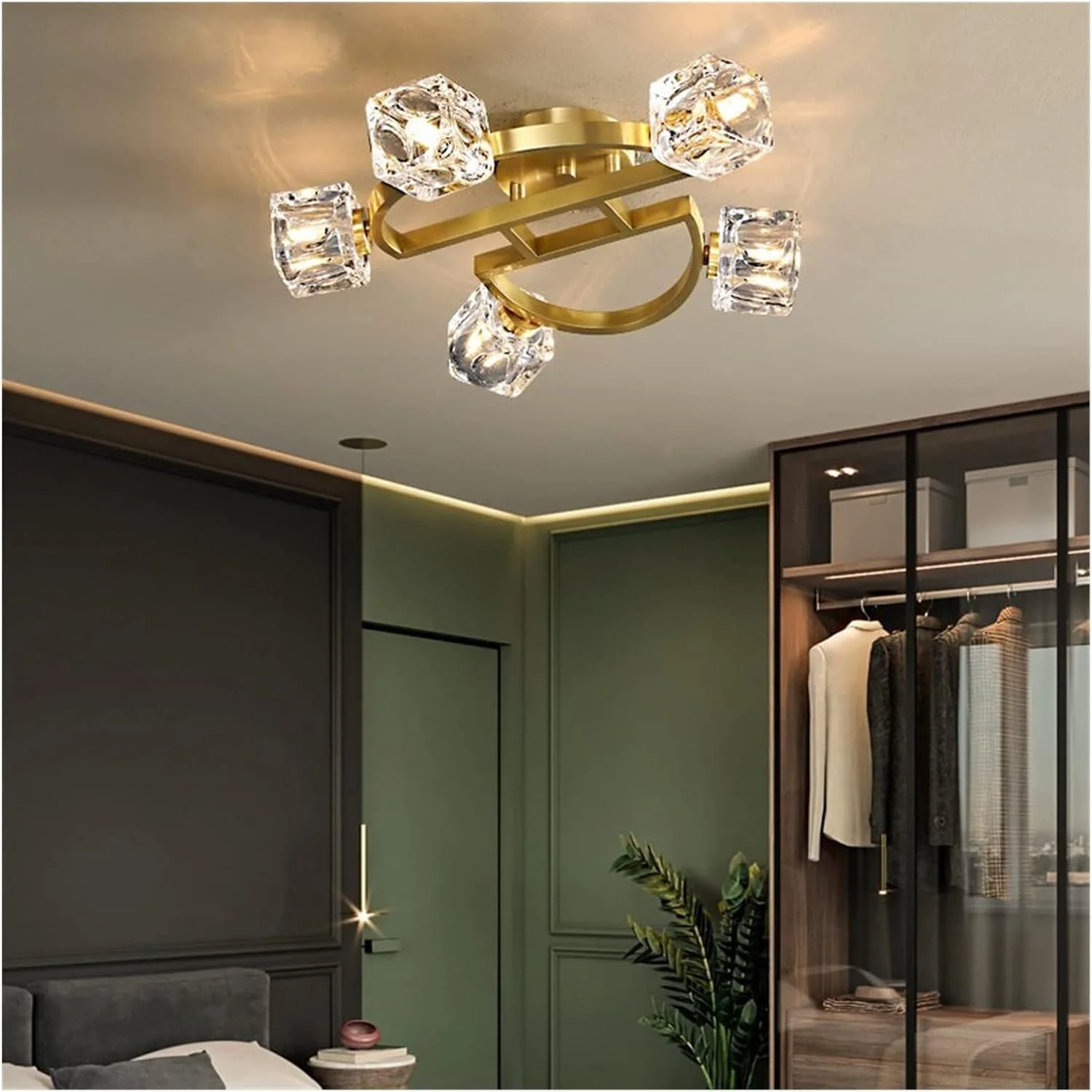 لوستر مدرن LED، چراغ سقفی مسی کریستالی LED سازگار با اتاق نشیمن، راهرو، بالکن - چراغ اتاق کودک طلایی، لوستر مدرن LED، M، 5 چراغ لوستر مدرن LED، چراغ سقفی مسی کریستالی LED سازگار با اتاق نشیمن، راهرو، بالکن - چراغ اتاق کودک طلایی، لوستر مدرن LED، M، 5 چراغ