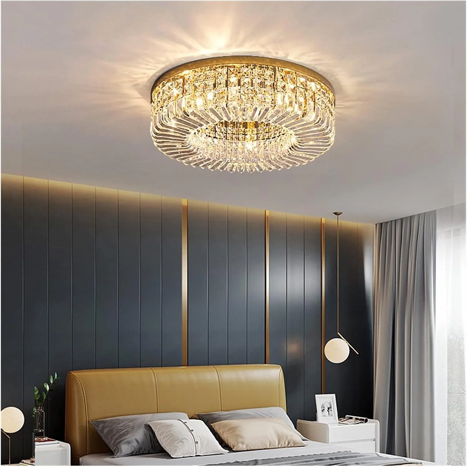 لوستر مدرن LED، چراغ سقفی LED مشکی طلایی مناسب برای اتاق خواب، اتاق نشیمن، اتاق غذاخوری، آشپزخانه، لوستر کریستالی سقفی، دکور راهرو، LED مدرن، طلایی-d50cm