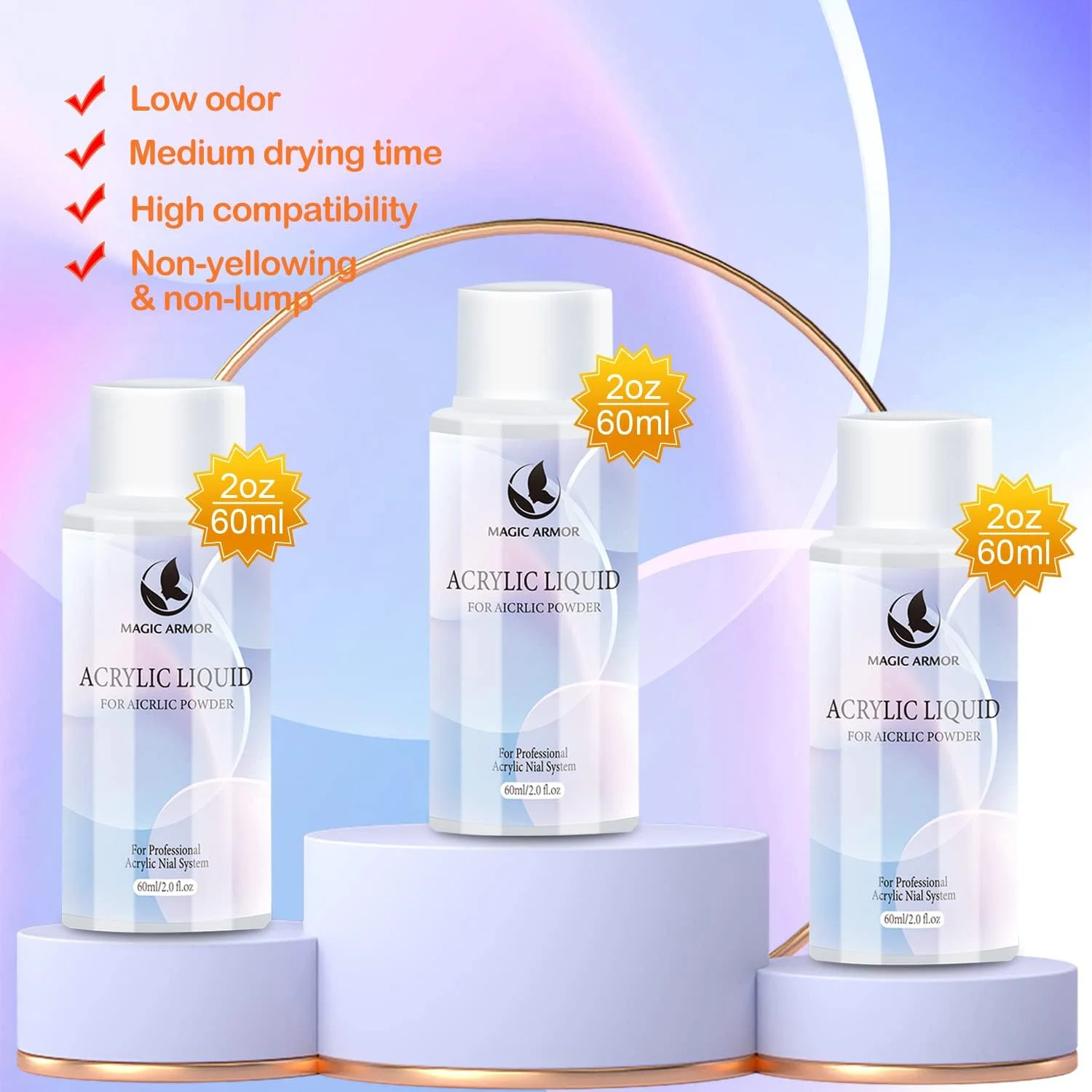 مایع لیکوئید کاشت ناخن مونومر MAGIC ARMOR - مایع لیکوئید ناخن اکریلیک برای پودر اکریلیک، مایع لیکوئید مونومر حرفه ای اکریلیک ناخن 3 عددی 60 میلی لیتر مناسب برای مبتدیان اکستنشن ناخن سالن، زمان خشک شدن سریع و بدون زردی مایع لیکوئید کاشت ناخن مونومر MAGIC ARMOR - مایع لیکوئید ناخن اکریلیک برای پودر اکریلیک، مایع لیکوئید مونومر حرفه ای اکریلیک ناخن 3 عددی 60 میلی لیتر مناسب برای مبتدیان اکستنشن ناخن سالن، زمان خشک شدن سریع و بدون زردی
