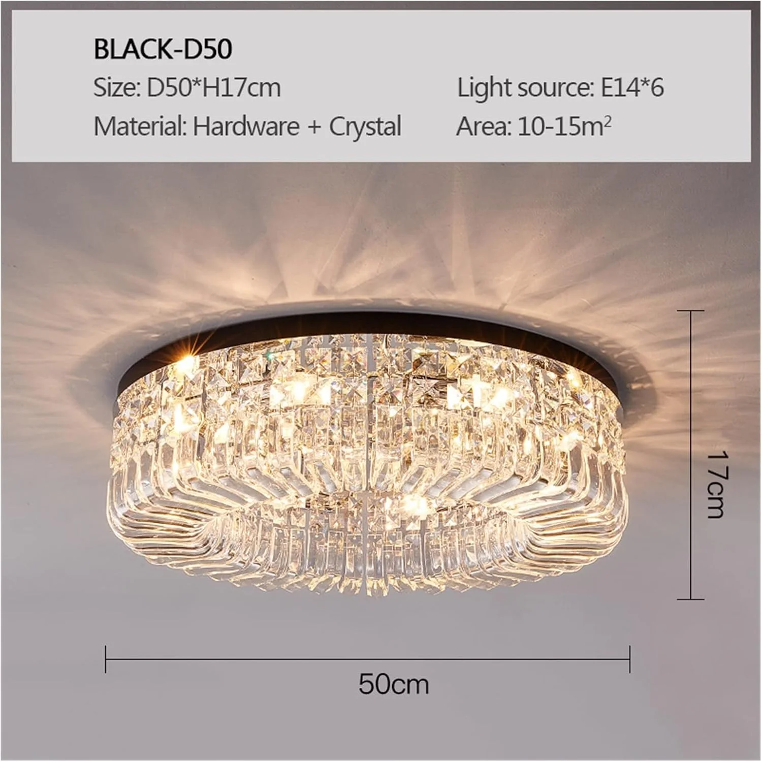 لوستر مدرن LED، چراغ سقفی LED مشکی طلایی مناسب برای اتاق خواب، اتاق نشیمن، اتاق غذاخوری، آشپزخانه، لوستر کریستالی سقفی، دکور راهرو، LED مدرن، مشکی-d50cm