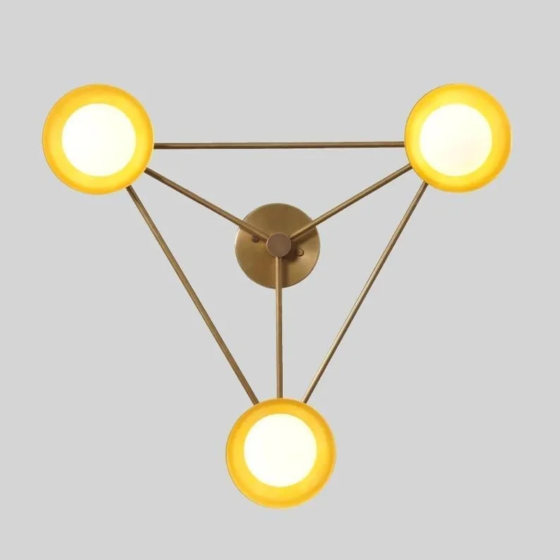 چراغ دیواری/سقفی سه شاخه برنجی مدل اسپوتنیک به سبک اواسط قرن