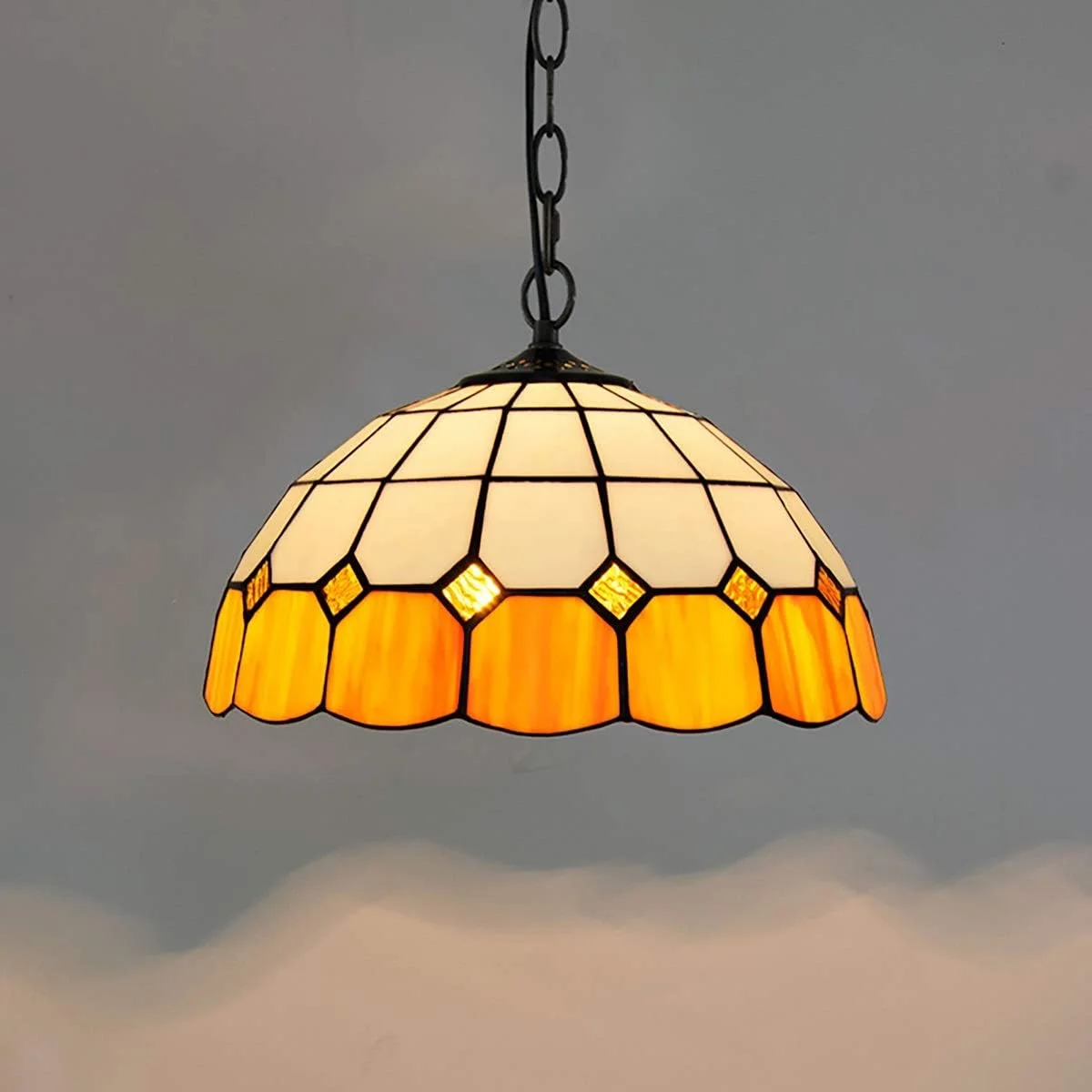 لوستر آویز سقفی شیشه رنگی طرح تیفانی، نارنجی، 30 سانتی‌متری، مناسب اتاق خواب، رستوران و کافه