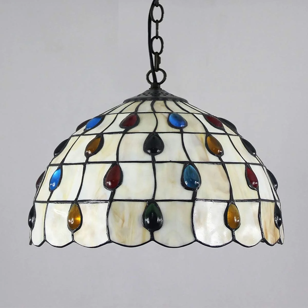 لوستر آویز شیشه ای رنگی سقفی 30 سانتی متری طرح تیفانی مدل پر طاووس مناسب اتاق خواب، رستوران و کافه لوستر آویز شیشه ای رنگی سقفی 30 سانتی متری طرح تیفانی مدل پر طاووس مناسب اتاق خواب، رستوران و کافه