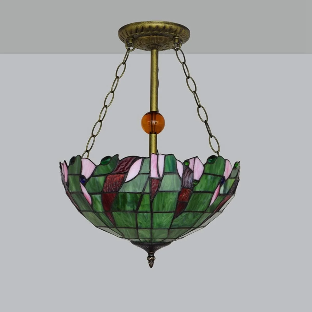 لوستر سقفی شیشه ای رنگی، سبک خلاقانه، چراغ برگ سبز، چراغ آویز به سبک تیفانی 16 اینچی، چراغ آویز اتاق ناهار خوری، بار، هنر، ضد لوستر داخلی