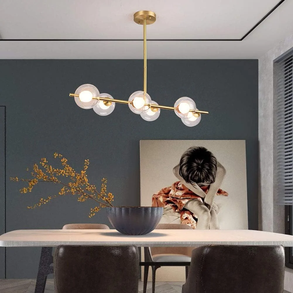 لوستر مدرن سقفی 6 شاخه فلزی مدل اسپوتنیک، چراغ آویز نیمه فلاش، لوستر