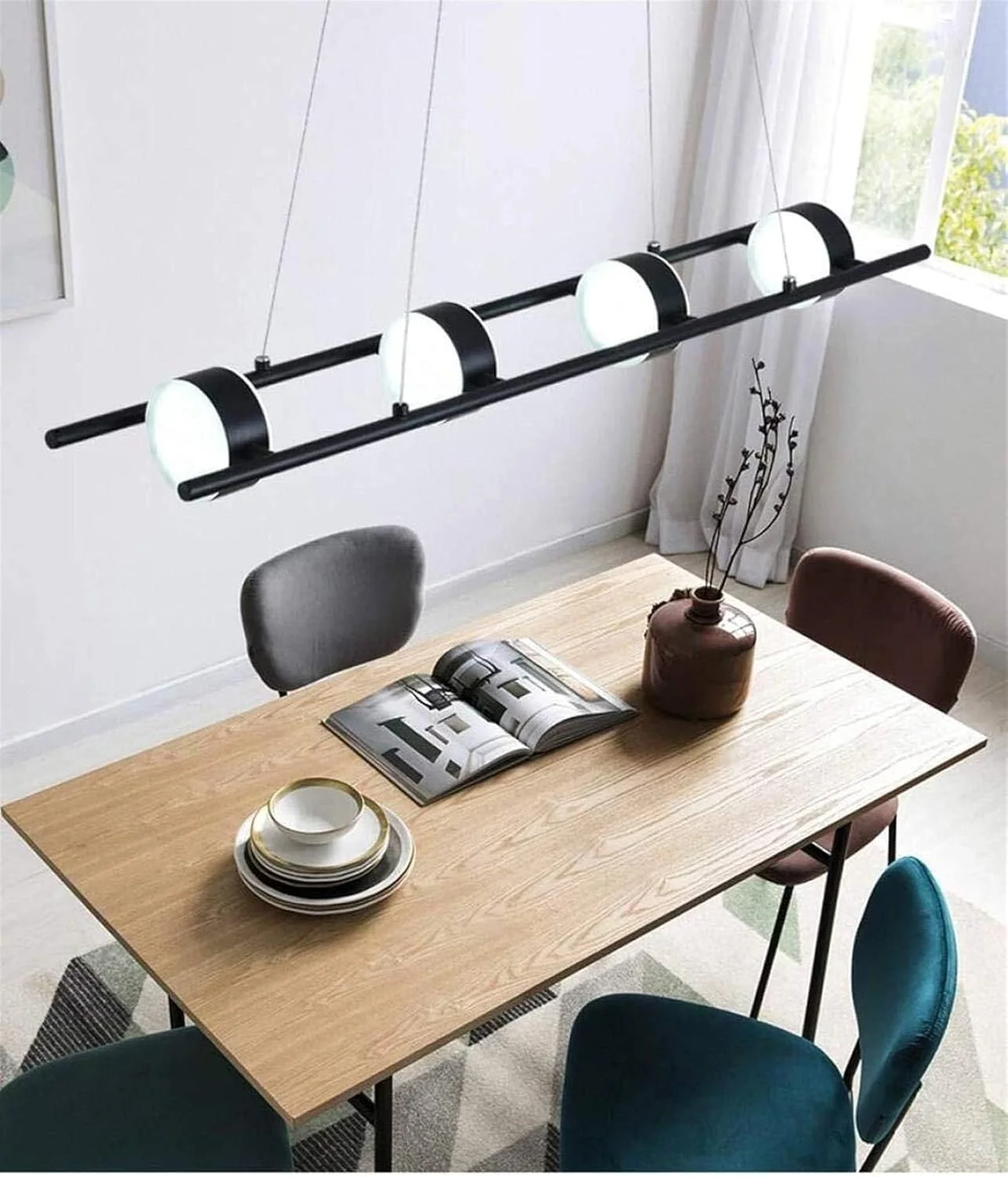 چراغ سقفی، چراغ آویز مدرن ال ای دی L93cm مناسب اتاق ناهارخوری، اتاق مطالعه، اتاق نشیمن، دفتر کار، چراغ آویز 4 سر مشکی آهنی، چراغ آویز با سایه قابل چرخش 360 درجه 28 وات نور سفید چراغ سقفی، چراغ آویز مدرن ال ای دی L93cm مناسب اتاق ناهارخوری، اتاق مطالعه، اتاق نشیمن، دفتر کار، چراغ آویز 4 سر مشکی آهنی، چراغ آویز با سایه قابل چرخش 360 درجه 28 وات نور سفید