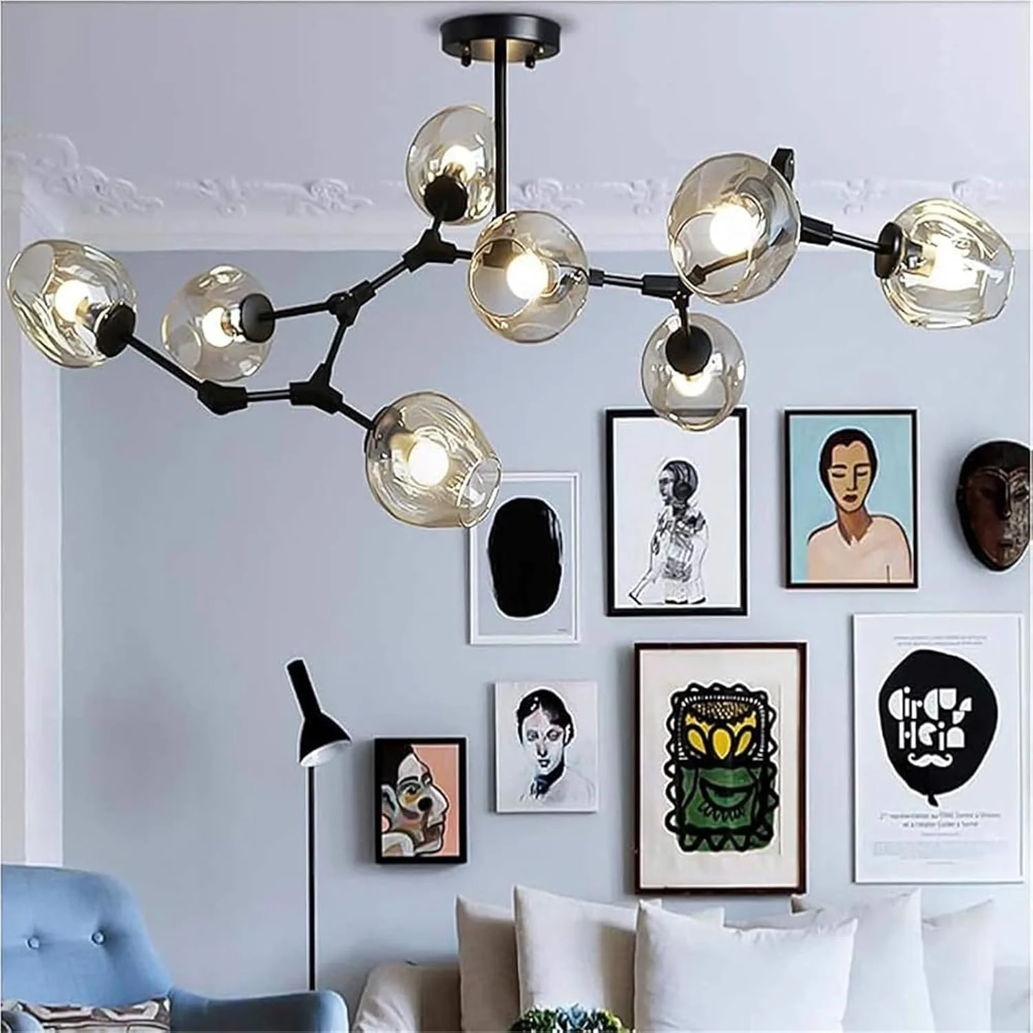 چراغ سقفی مولکولی اتاق خواب، لوستر کریستالی خطی، آویز ماهواره ای با سایه شیشه ای چراغ سقفی مولکولی اتاق خواب، لوستر کریستالی خطی، آویز ماهواره ای با سایه شیشه ای