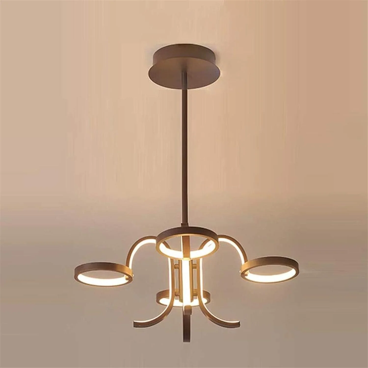 چراغ سقفی، آویز هنری LED مدرن قهوه ای از جنس آهن، قطر 62 سانتی متر، 56 وات، با قابلیت تنظیم نور توسط ریموت کنترل، دارای 4 سر، مناسب برای اتاق نشیمن، رستوران، اتاق غذاخوری، میز غذاخوری چراغ سقفی، آویز هنری LED مدرن قهوه ای از جنس آهن، قطر 62 سانتی متر، 56 وات، با قابلیت تنظیم نور توسط ریموت کنترل، دارای 4 سر، مناسب برای اتاق نشیمن، رستوران، اتاق غذاخوری، میز غذاخوری