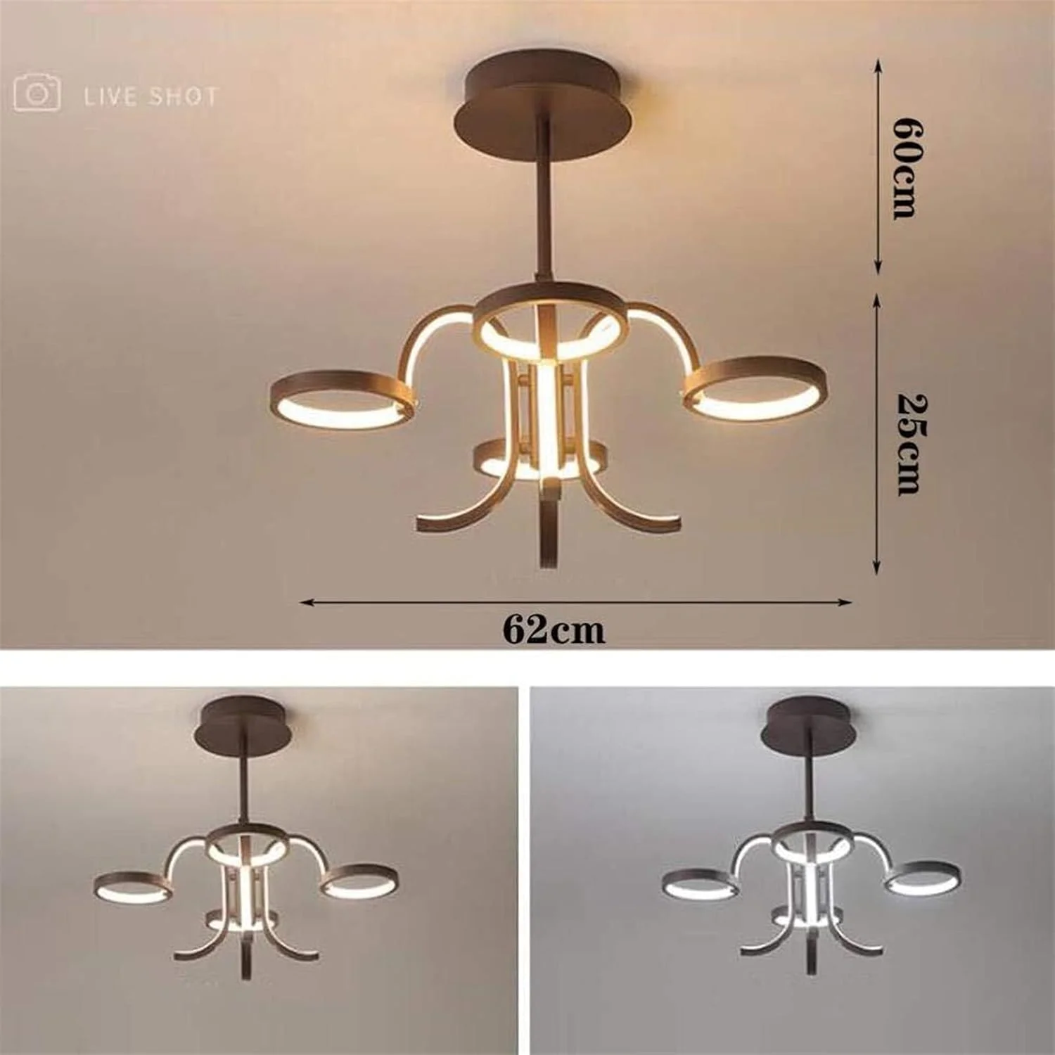 چراغ سقفی، آویز هنری LED مدرن قهوه ای از جنس آهن، قطر 62 سانتی متر، 56 وات، با قابلیت تنظیم نور توسط ریموت کنترل، دارای 4 سر، مناسب برای اتاق نشیمن، رستوران، اتاق غذاخوری، میز غذاخوری چراغ سقفی، آویز هنری LED مدرن قهوه ای از جنس آهن، قطر 62 سانتی متر، 56 وات، با قابلیت تنظیم نور توسط ریموت کنترل، دارای 4 سر، مناسب برای اتاق نشیمن، رستوران، اتاق غذاخوری، میز غذاخوری