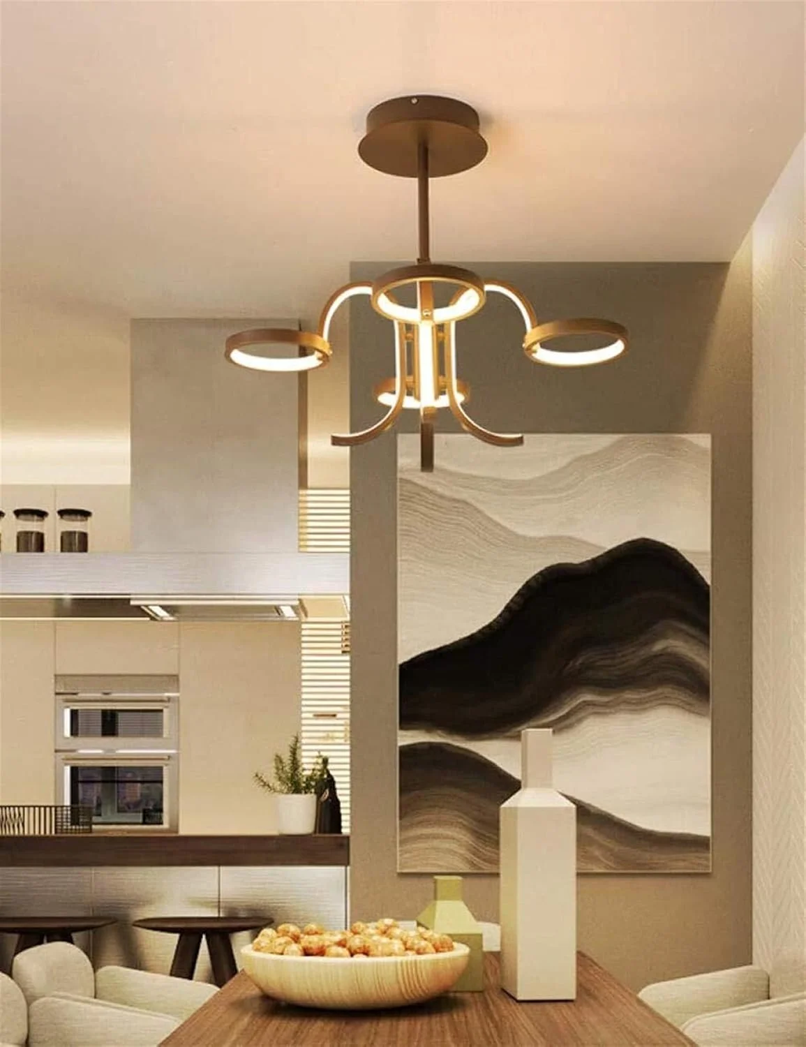 چراغ سقفی، آویز هنری LED مدرن قهوه ای از جنس آهن، قطر 62 سانتی متر، 56 وات، با قابلیت تنظیم نور توسط ریموت کنترل، دارای 4 سر، مناسب برای اتاق نشیمن، رستوران، اتاق غذاخوری، میز غذاخوری چراغ سقفی، آویز هنری LED مدرن قهوه ای از جنس آهن، قطر 62 سانتی متر، 56 وات، با قابلیت تنظیم نور توسط ریموت کنترل، دارای 4 سر، مناسب برای اتاق نشیمن، رستوران، اتاق غذاخوری، میز غذاخوری