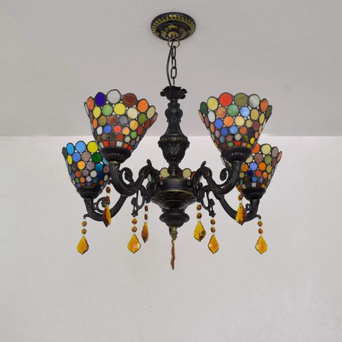 لوستر سقفی به سبک کلاسیک مدرن تیفانی، آویز شیشه ای رنگی مناسب برای بار، کلوپ ها، کافی نت و لوستر کریستالی 5 شاخه لوستر سقفی به سبک کلاسیک مدرن تیفانی، آویز شیشه ای رنگی مناسب برای بار، کلوپ ها، کافی نت و لوستر کریستالی 5 شاخه