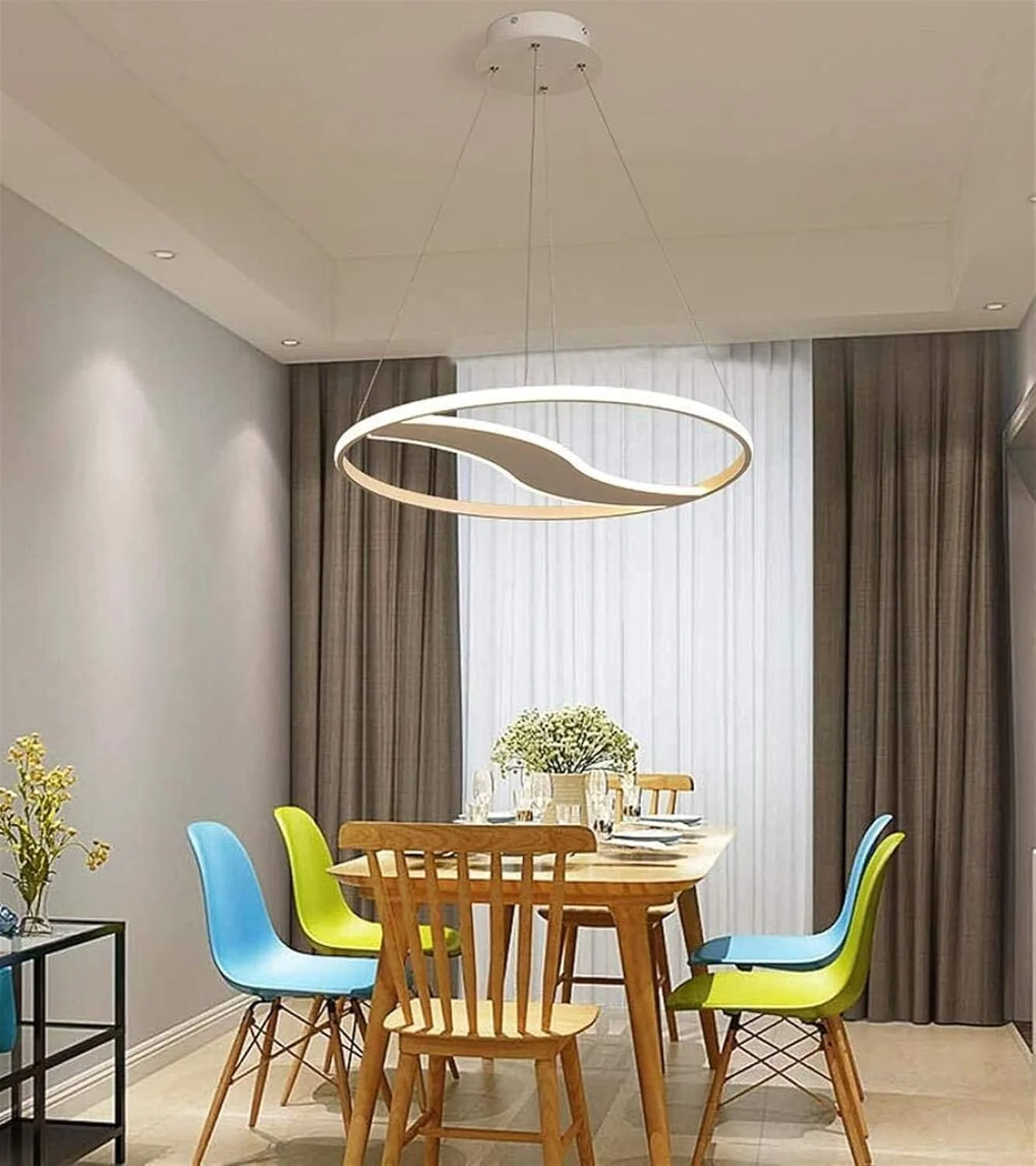 چراغ سقفی، چراغ آویز دایره ای LED با قابلیت تنظیم نور، قطر 60 سانتی متر، چراغ آویز آکریلیک آهنی سفید، چراغ آویز طراحی شیک اتاق نشیمن رستوران با کنترل از راه دور 40 وات 3000-6000K چراغ سقفی، چراغ آویز دایره ای LED با قابلیت تنظیم نور، قطر 60 سانتی متر، چراغ آویز آکریلیک آهنی سفید، چراغ آویز طراحی شیک اتاق نشیمن رستوران با کنترل از راه دور 40 وات 3000-6000K