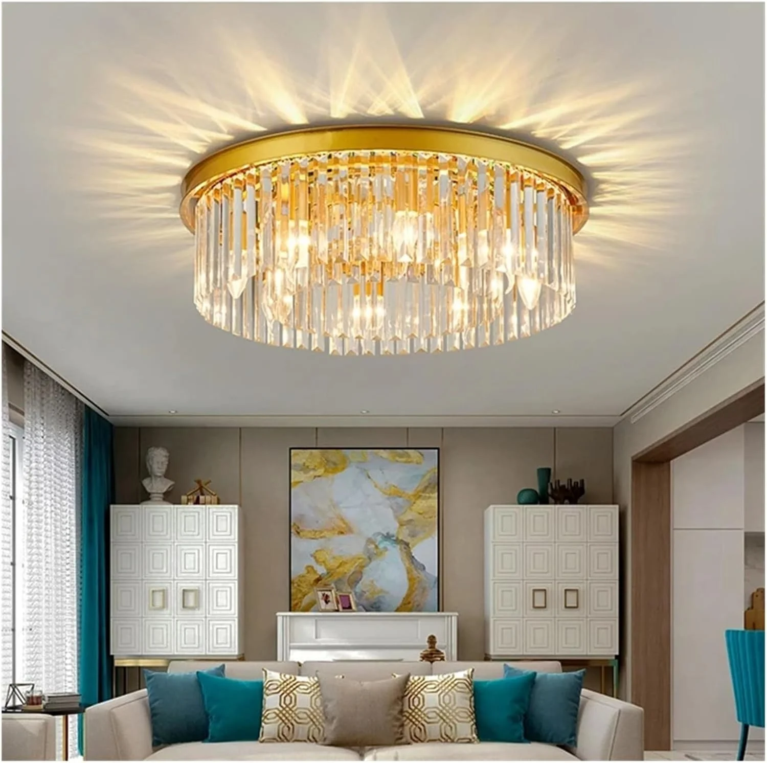 لوستر سقفی لوکس اتاق خواب اتاق نشیمن وسایل روشنایی لوستر کریستالی ال ای دی مدرن، دکور مدرن، 1 طلایی-قطر 85 سانتی متر 3 لایه