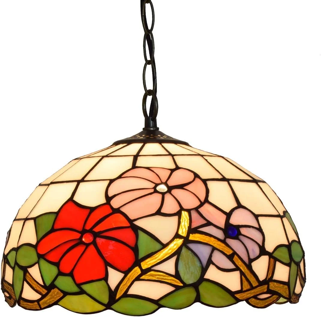لوستر آویز سقفی شیشه رنگی طرح تیفانی، 30 سانتی‌متری، مدل گل نیلوفر پیچ، مناسب برای اتاق خواب، رستوران و کافه