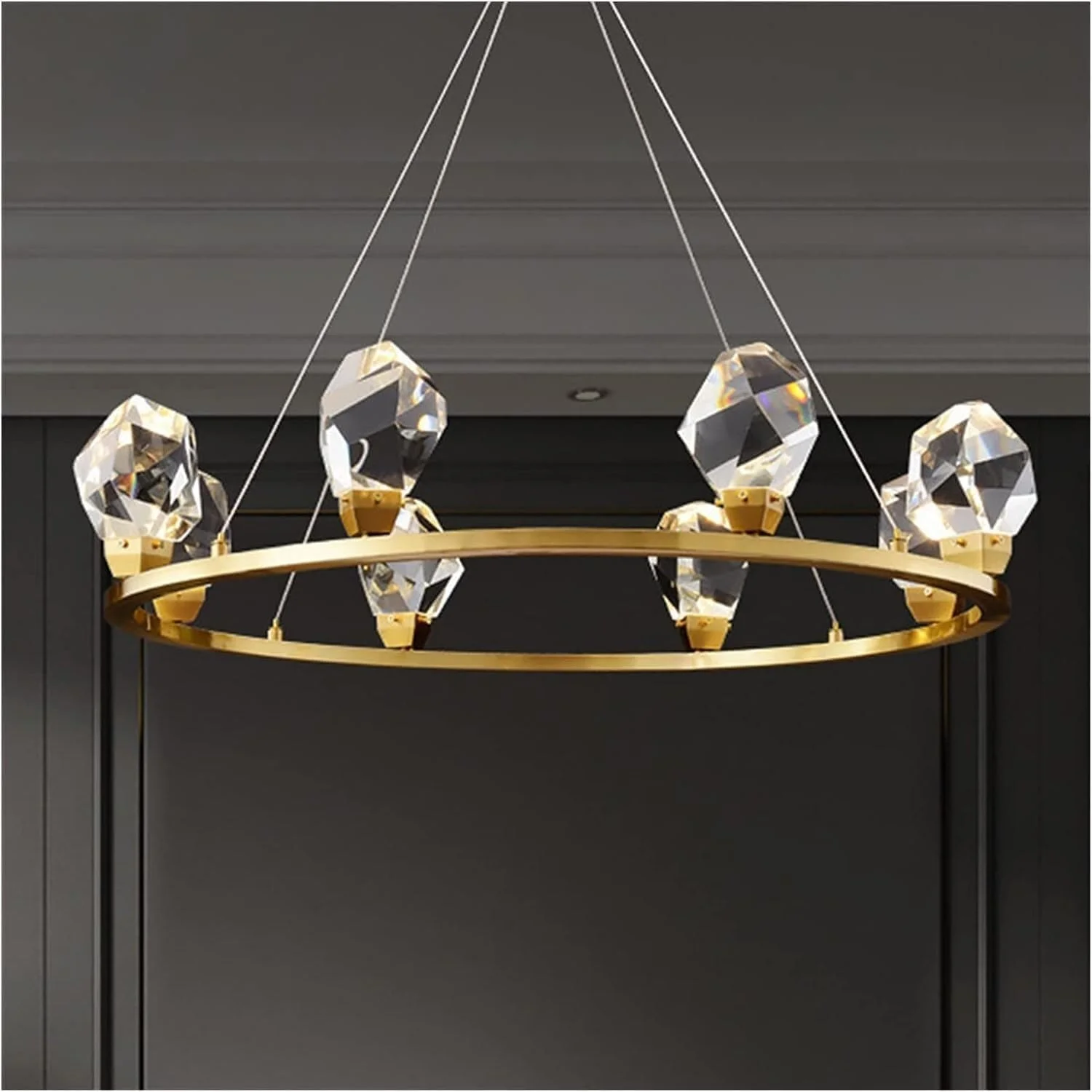 لوستر سقفی، روشنایی لوستر طلایی کریستالی مناسب برای اتاق نشیمن، چراغ های داخلی اتاق خواب، دکور مدرن، سفید سرد - 80 سانتی متر