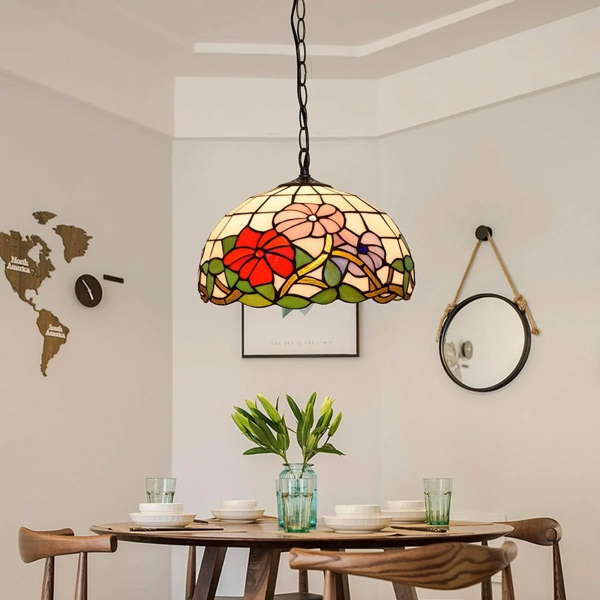 لوستر آویز سقفی شیشه رنگی طرح تیفانی، 30 سانتیمتری، مدل گل نیلوفر پیچ، مناسب برای اتاق خواب، رستوران و کافه لوستر آویز سقفی شیشه رنگی طرح تیفانی، 30 سانتیمتری، مدل گل نیلوفر پیچ، مناسب برای اتاق خواب، رستوران و کافه