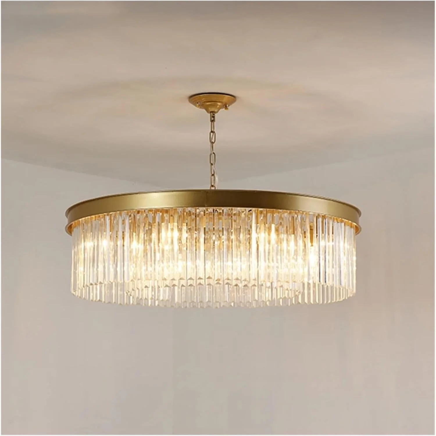 لوستر سقفی لوکس اتاق خواب پذیرایی، چراغ های روشنایی مدرن LED کریستالی، دکور مدرن، 1 طلایی - قطر 85 سانتی متر 2 لایه